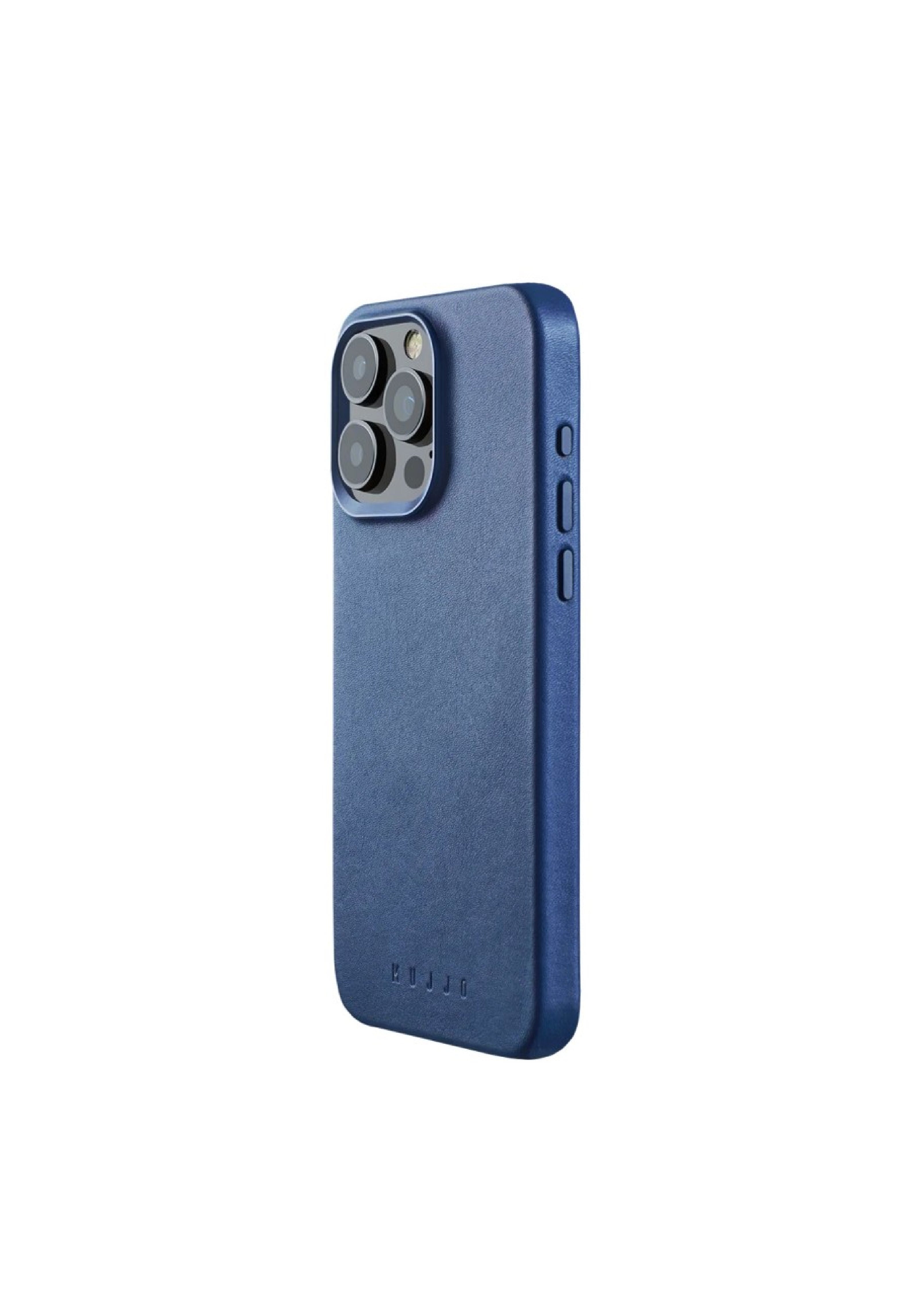Mujjo Leather Wallet Phone Case - Fits IPhones 15, 14, 13 - MagSafe Compatible - Premium Leather - Holds 3 Cards - Enhanced Protection - Made From Recycled Materials - Slim Profile - Monaco Blue