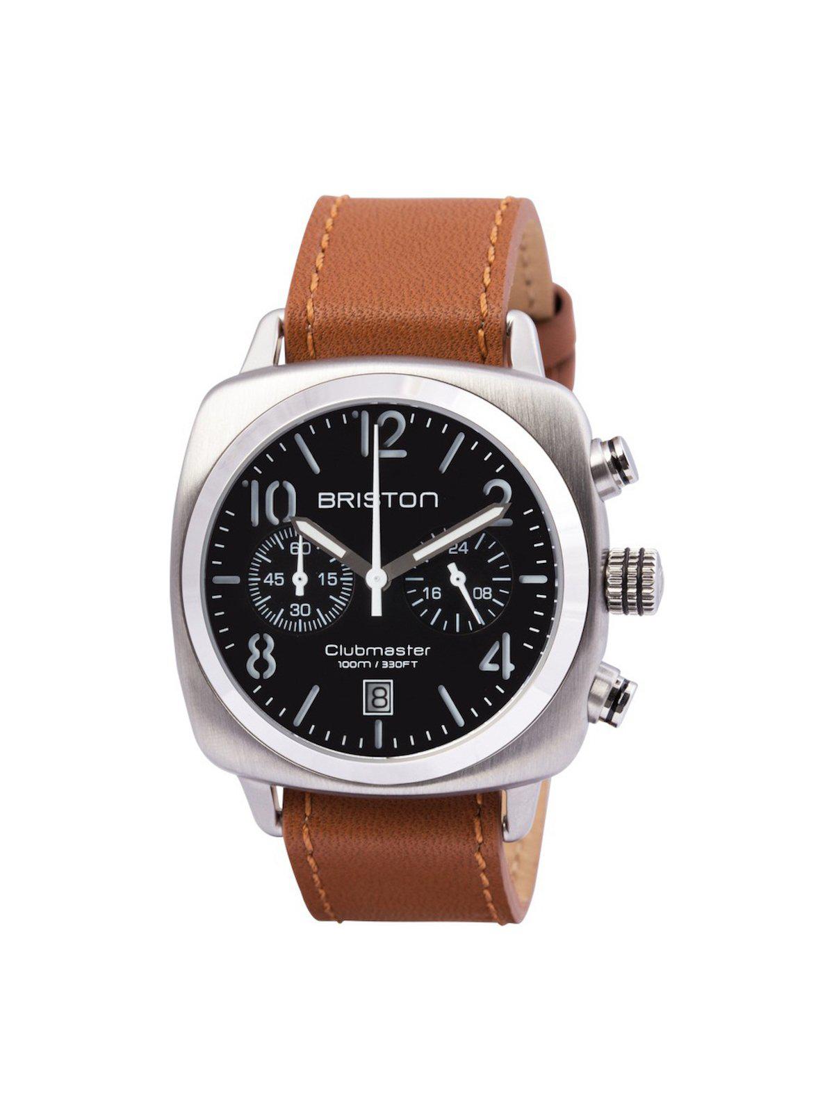 Briston Clubmaster Classic Steel Chronograph Black Dial with Brown Leather Strap 40mm - MORE by Morello Indonesia
