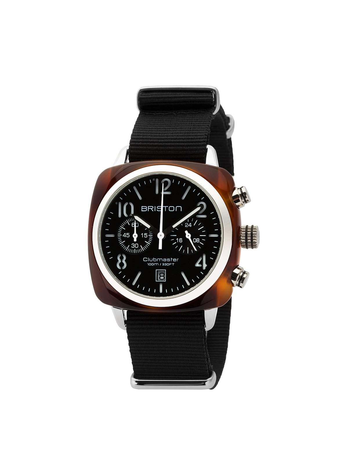 Briston Clubmaster Classic Acetate Chronograph Tortoise Shell Black Dial and Black Nato Strap 40mm - MORE by Morello Indonesia