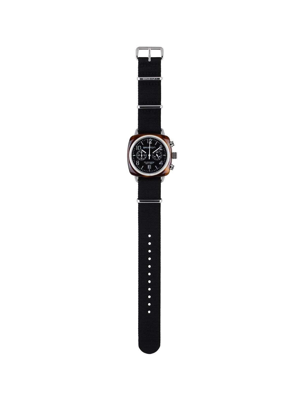 Briston Clubmaster Classic Acetate Chronograph Tortoise Shell Black Dial and Black Nato Strap 40mm - MORE by Morello Indonesia