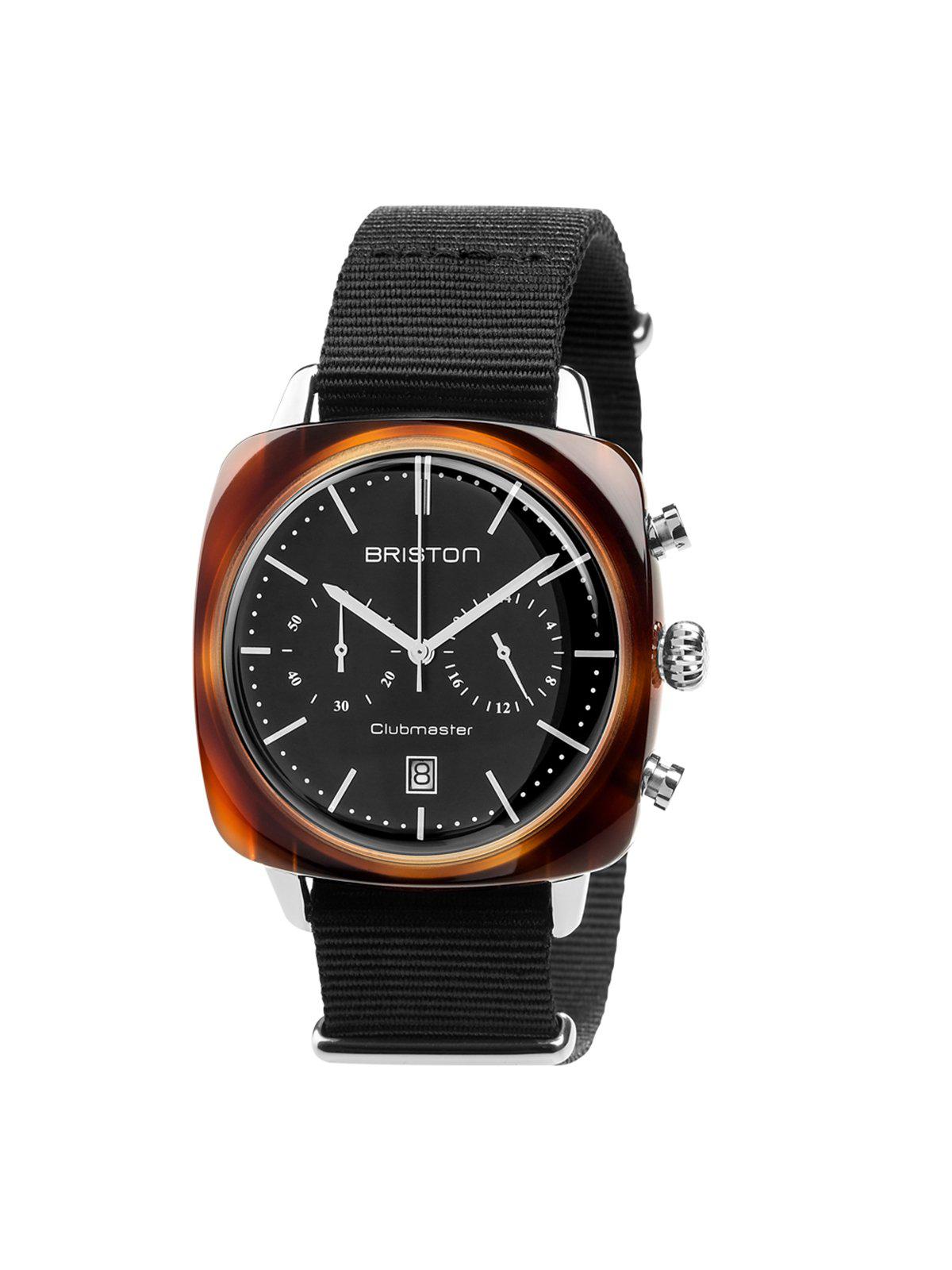 Briston Clubmaster Vintage Acetate Chronograph Black Dial Black Nato Strap 42mm - MORE by Morello Indonesia