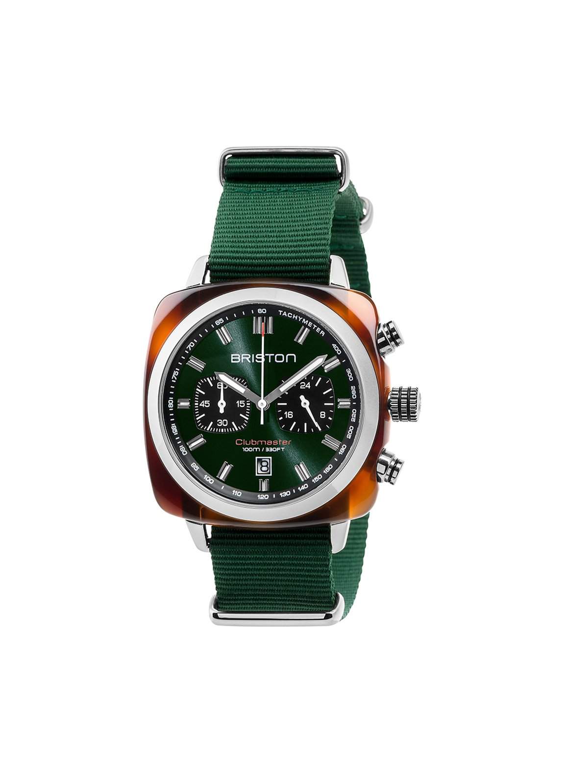 Briston Clubmaster Sport Acetate Chronograph Tortoise Shell British Green Sunray Dial 42mm - MORE by Morello Indonesia