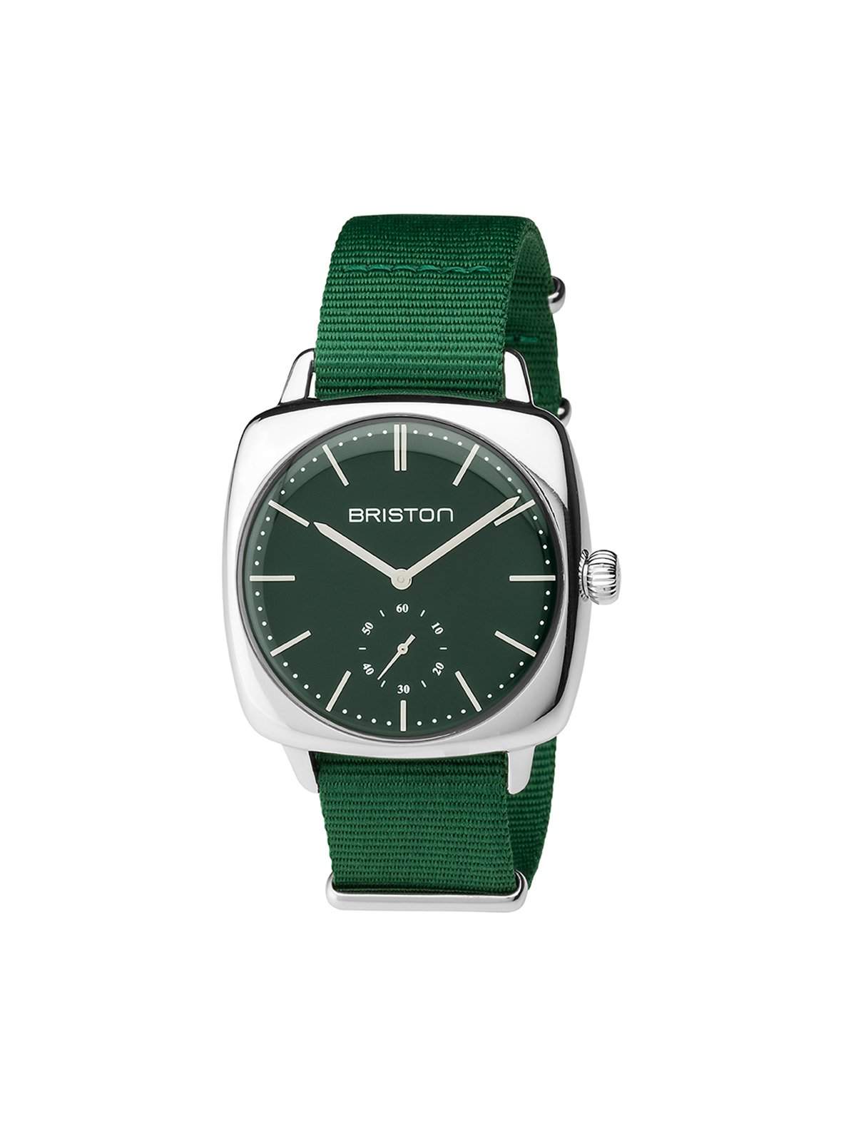 Briston Clubmaster Vintage Steel Small Second British Green Matt Dial British Green Nato Strap 40mm - MORE by Morello Indonesia