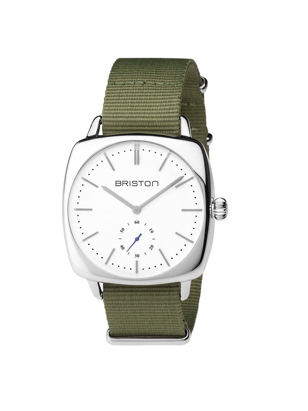 Briston Clubmaster Vintage Steel Small Second White Dial Green Army Nato Strap 40mm - MORE by Morello Indonesia