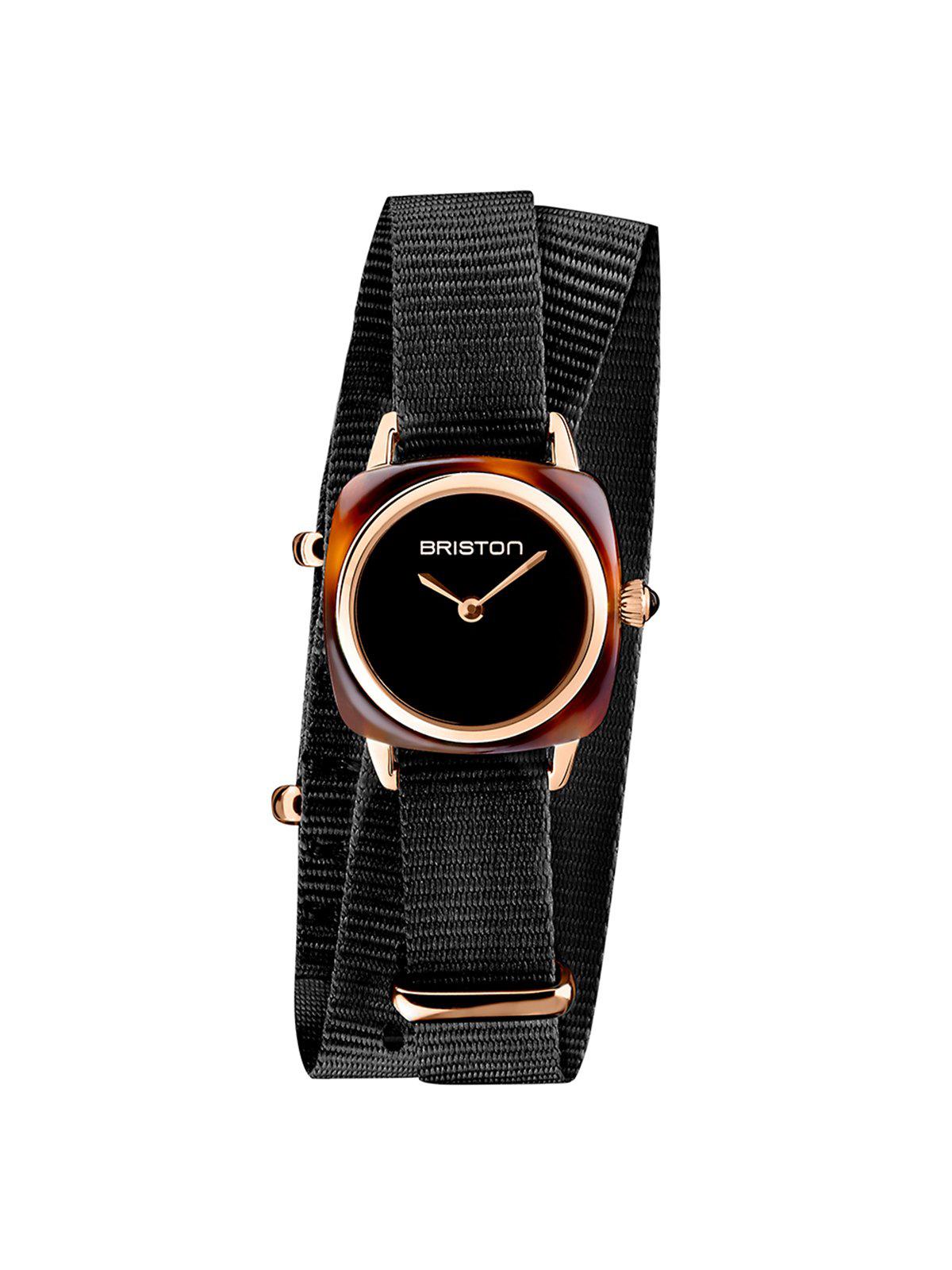 Briston Clubmaster Lady Acetate HM Tortoise Shell Black Dial Rose Gold Black Double Tour Nato Strap 24mm - MORE by Morello Indonesia
