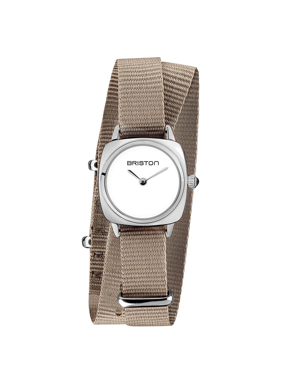 Briston Clubmaster Lady Steel HM White Dial Taupe Double Tour Nato Strap 24mm - MORE by Morello Indonesia