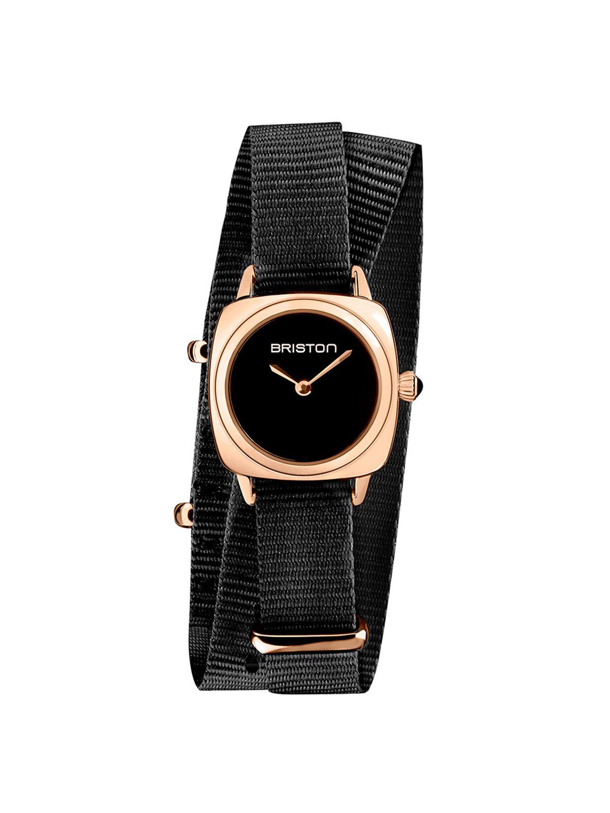 Briston Clubmaster Lady Steel HM Black Dial Rose Gold Black Double Tour Nato Strap 24mm - MORE by Morello Indonesia