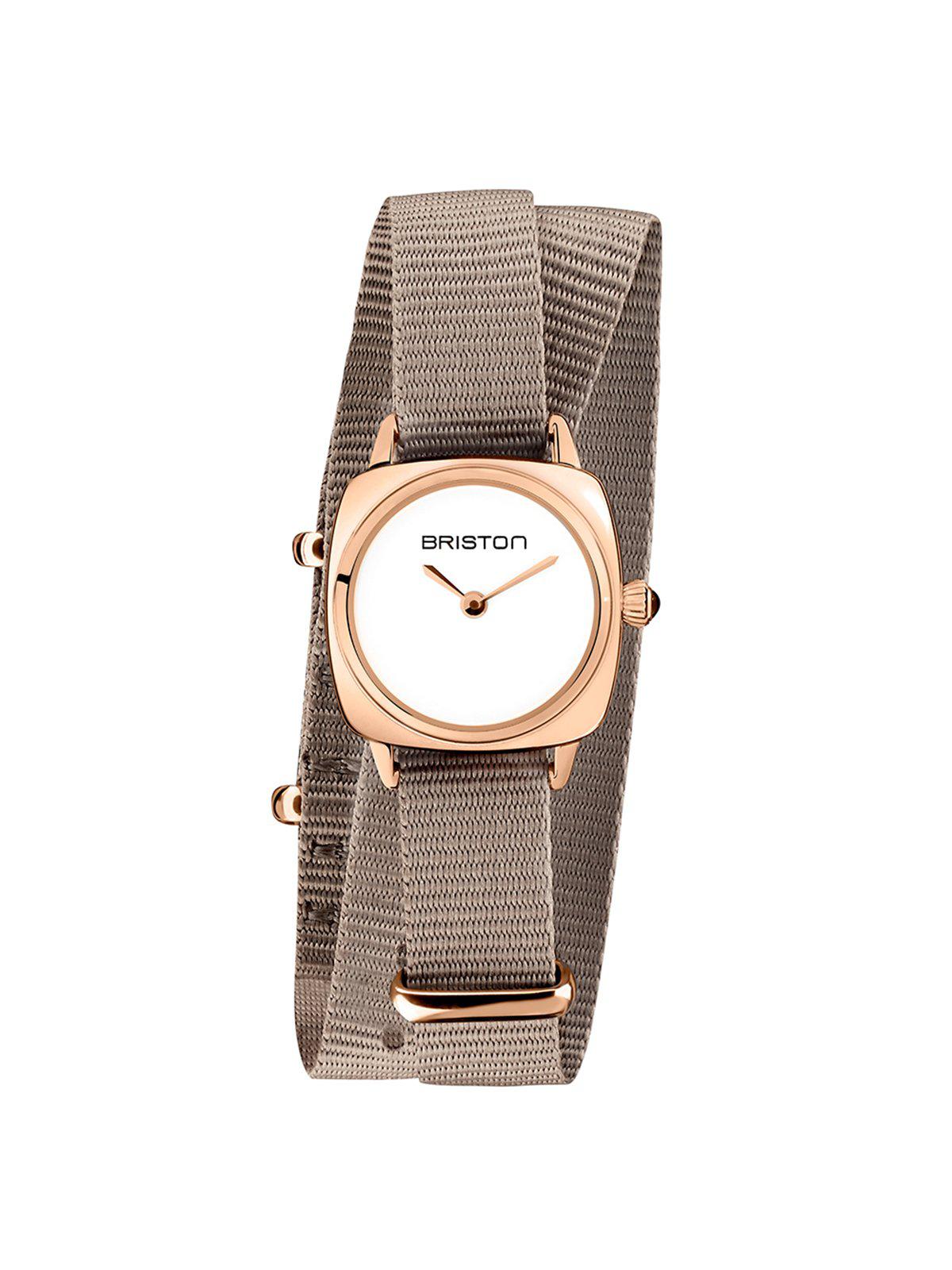 Briston Clubmaster Lady Steel HM White Dial Rose Gold Taupe Double Tour Nato Strap 24mm - MORE by Morello Indonesia