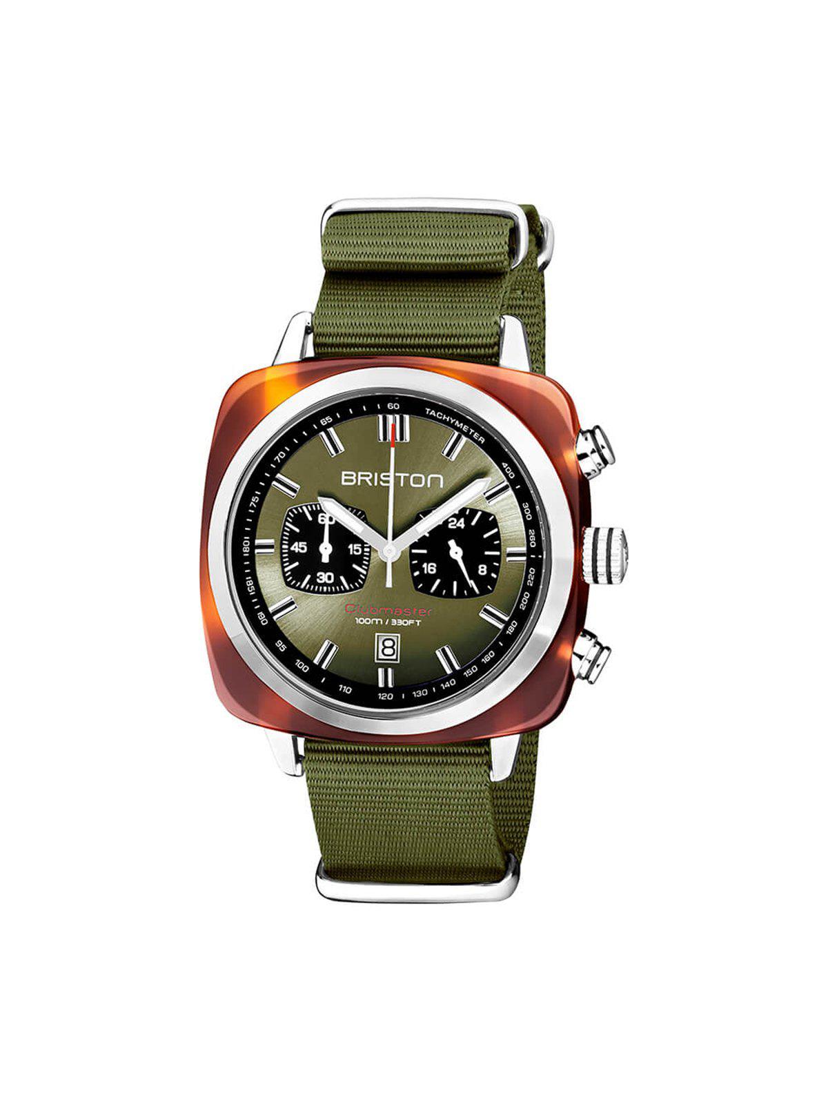 Briston Clubmaster Sport Acetate Chronograph Olive Sunray Dial 42mm
