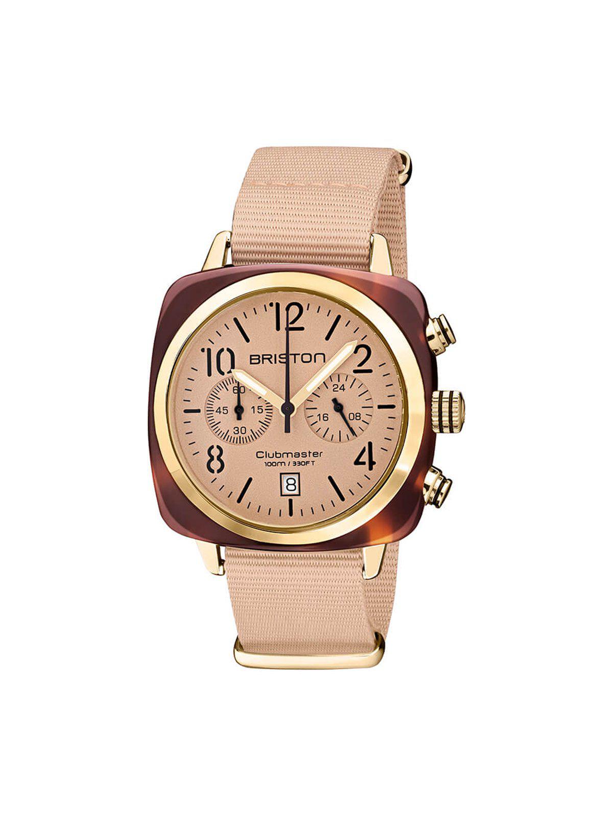 Briston Clubmaster Classic Terracota Acetate Chronograph Yellow Gold Nude Matt Powder 40mm