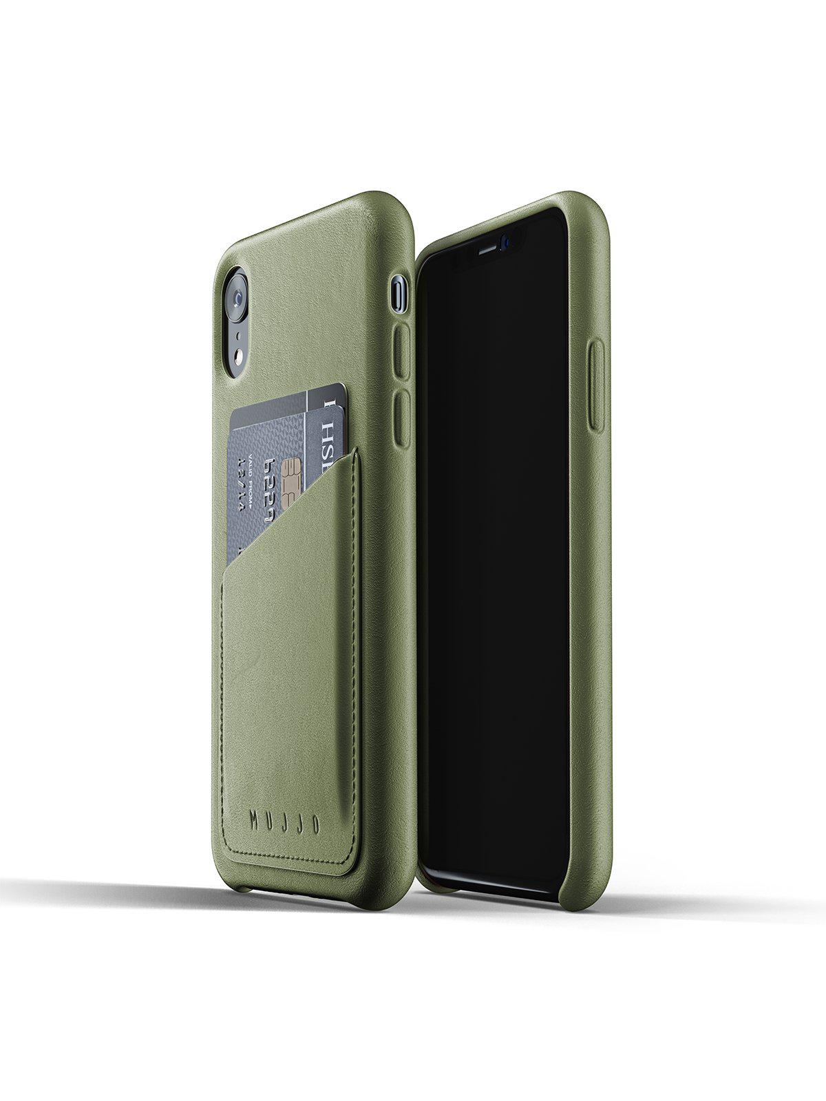 Mujjo Full Leather Wallet Case for iPhone XR Olive
