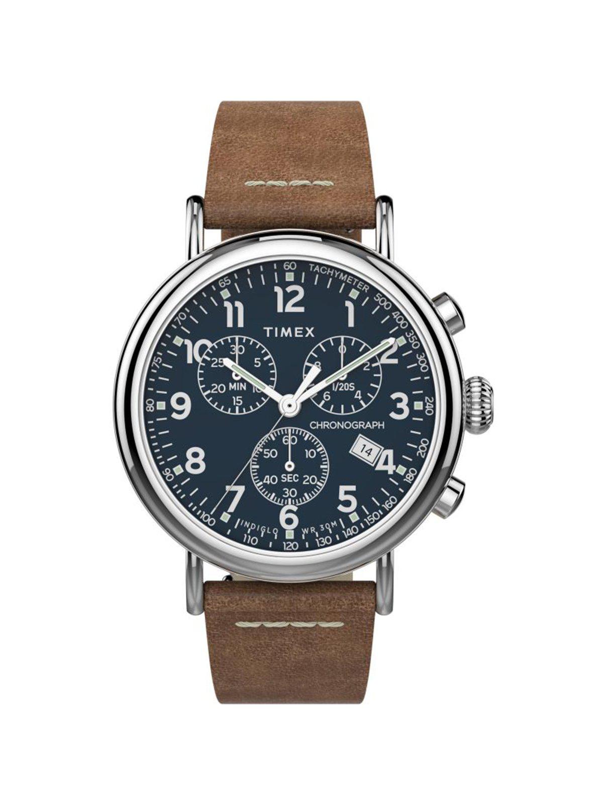 Timex Standard Chrono TW2T68900 41mm Silver Tone Brown Leather Strap - MORE by Morello Indonesia