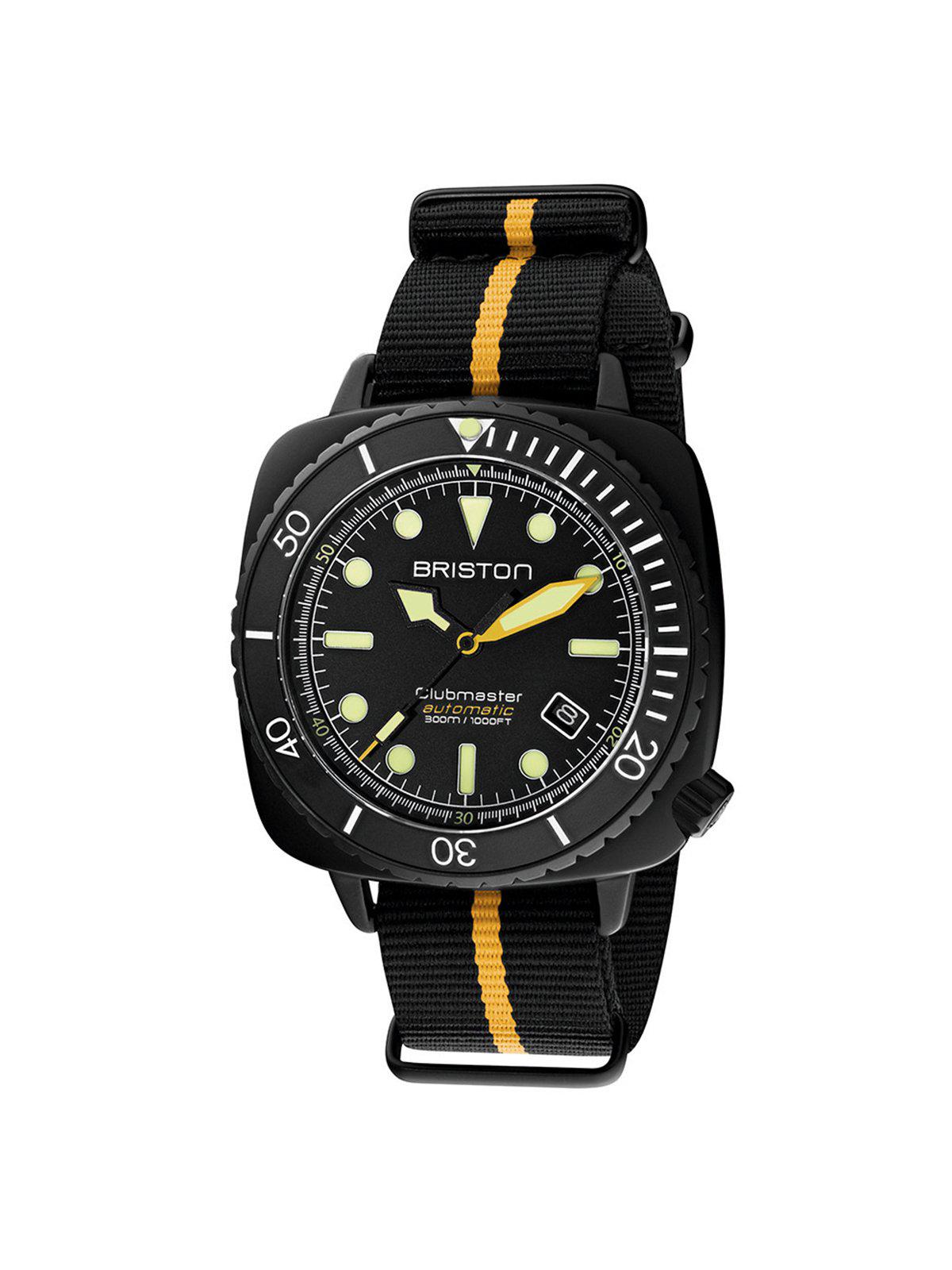 Briston Clubmaster Diver Pro Automatic Acetate Black Yellow Nato Strap 44mm - MORE by Morello Indonesia