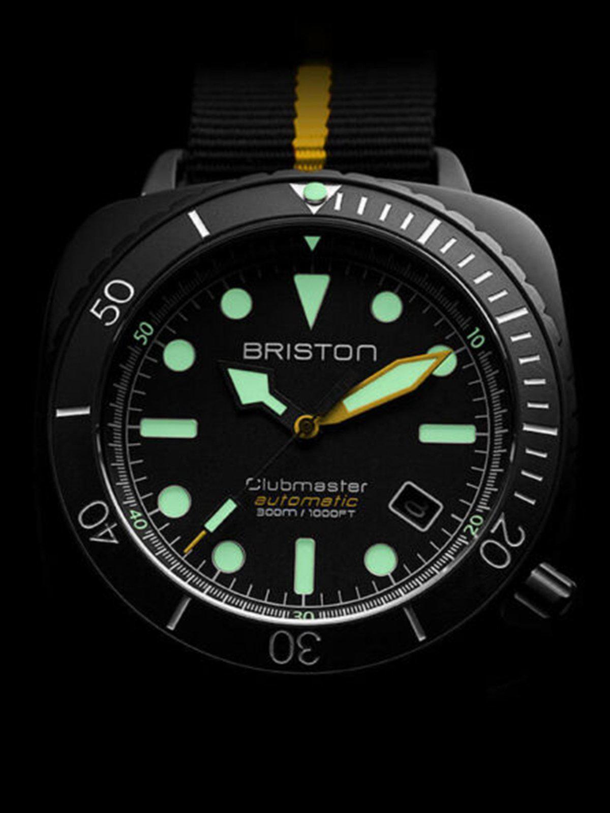 Briston Clubmaster Diver Pro Automatic Acetate Black Yellow Nato Strap 44mm - MORE by Morello Indonesia
