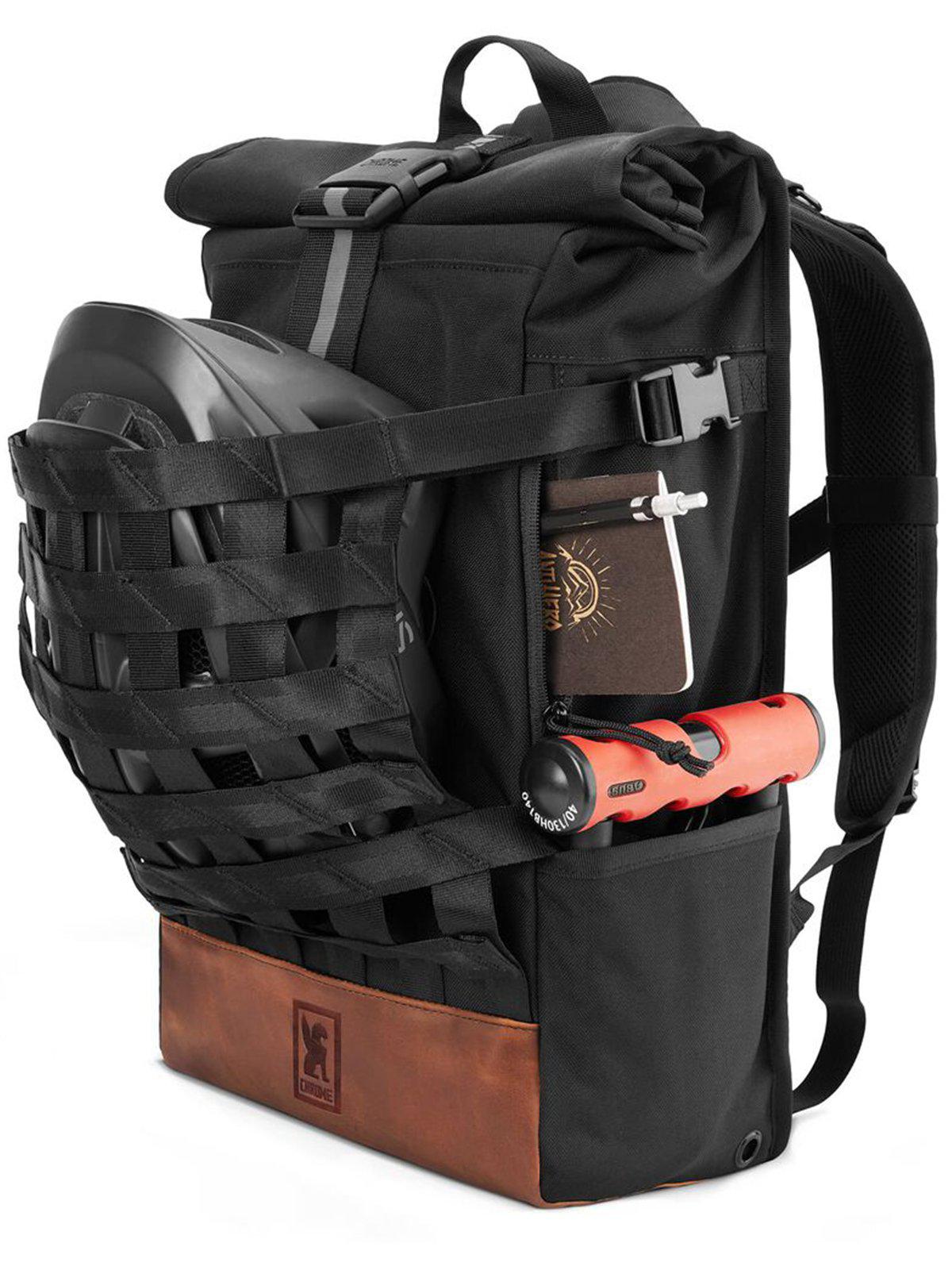 Chrome Industries Barrage Cargo Backpack Black Brown Leather
