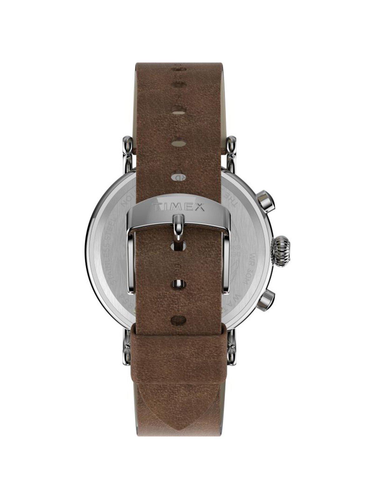Timex Standard Chrono TW2T68900 41mm Silver Tone Brown Leather Strap - MORE by Morello Indonesia