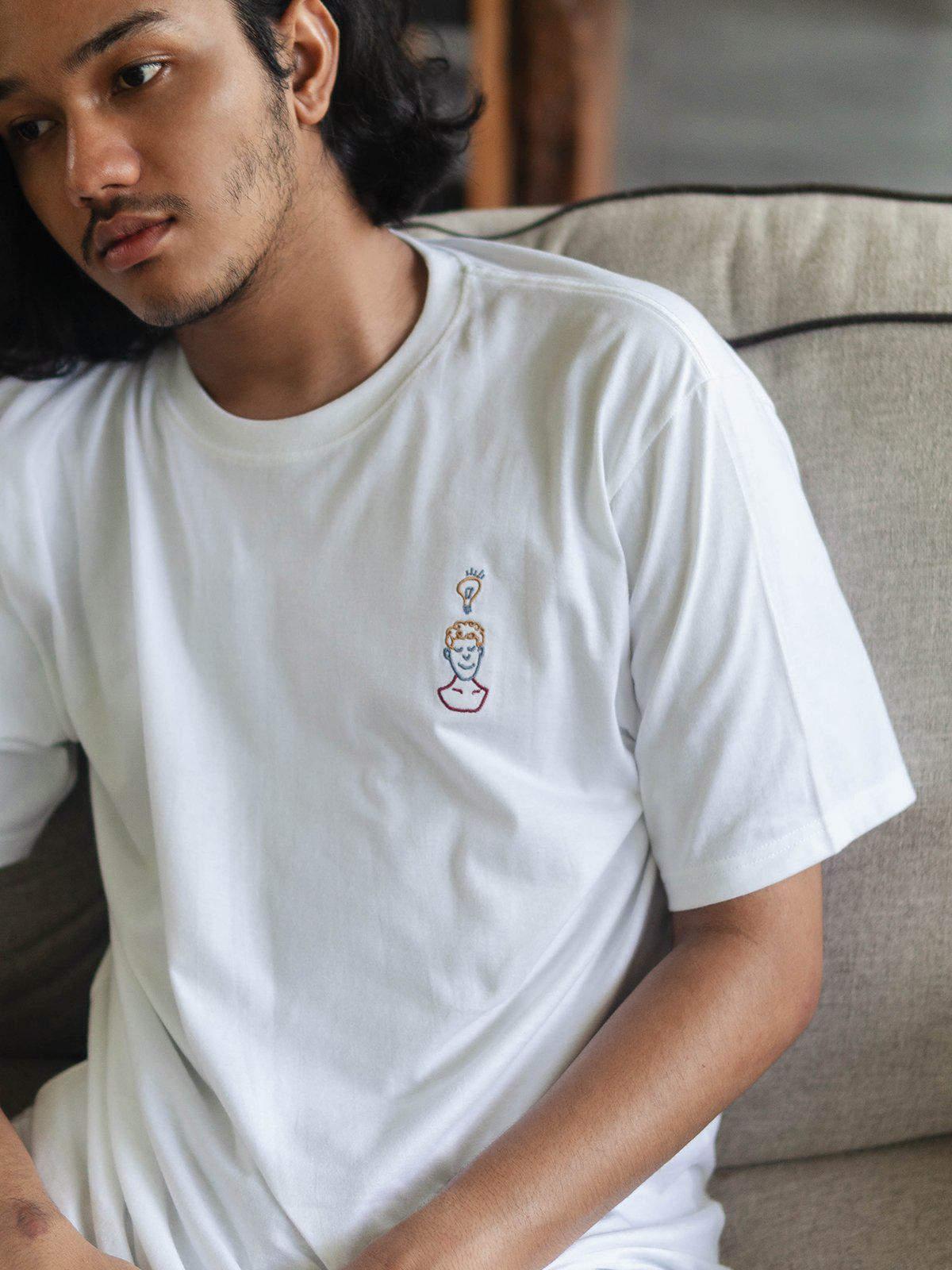 Contentment. EUREKA Embroidery T-Shirt White - MORE by Morello Indonesia