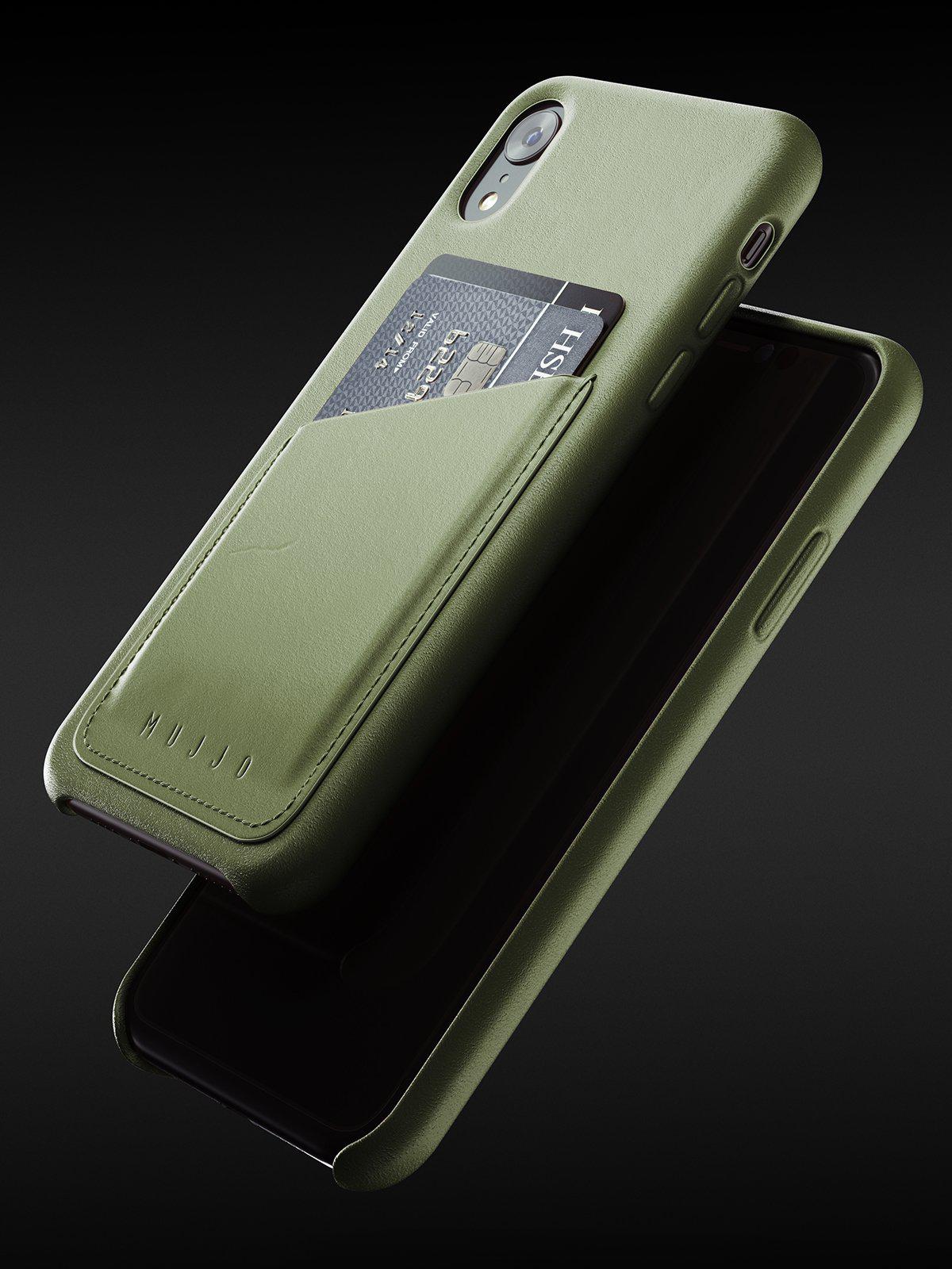 Mujjo Full Leather Wallet Case for iPhone XR Olive