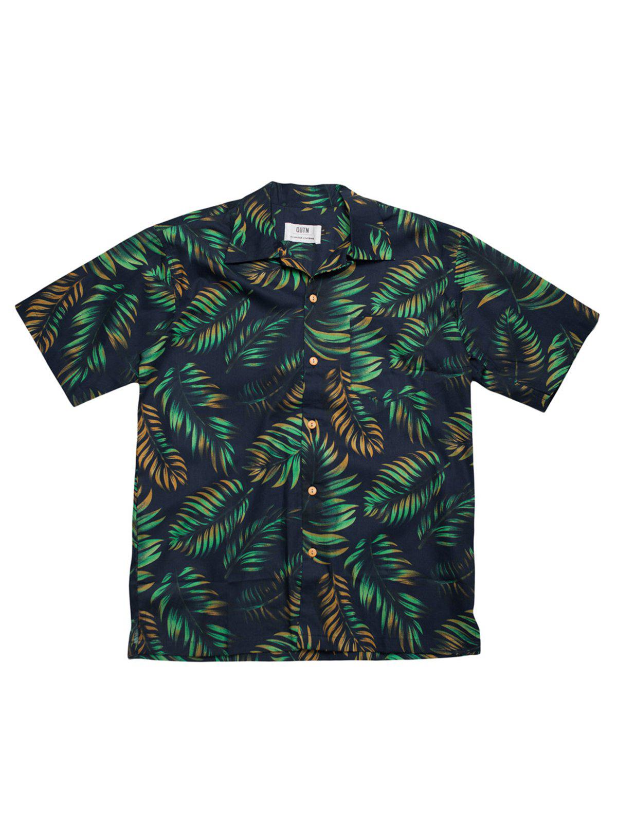 Qutn Hawaiian Shirt SS Navy Tropical Leaves - MORE by Morello Indonesia