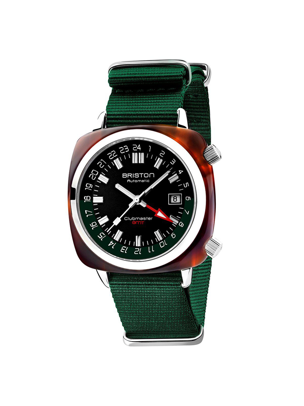 Briston Clubmaster GMT Traveler HMS Automatic Acetate Black Dial British Green Nato Strap 42mm - MORE by Morello Indonesia