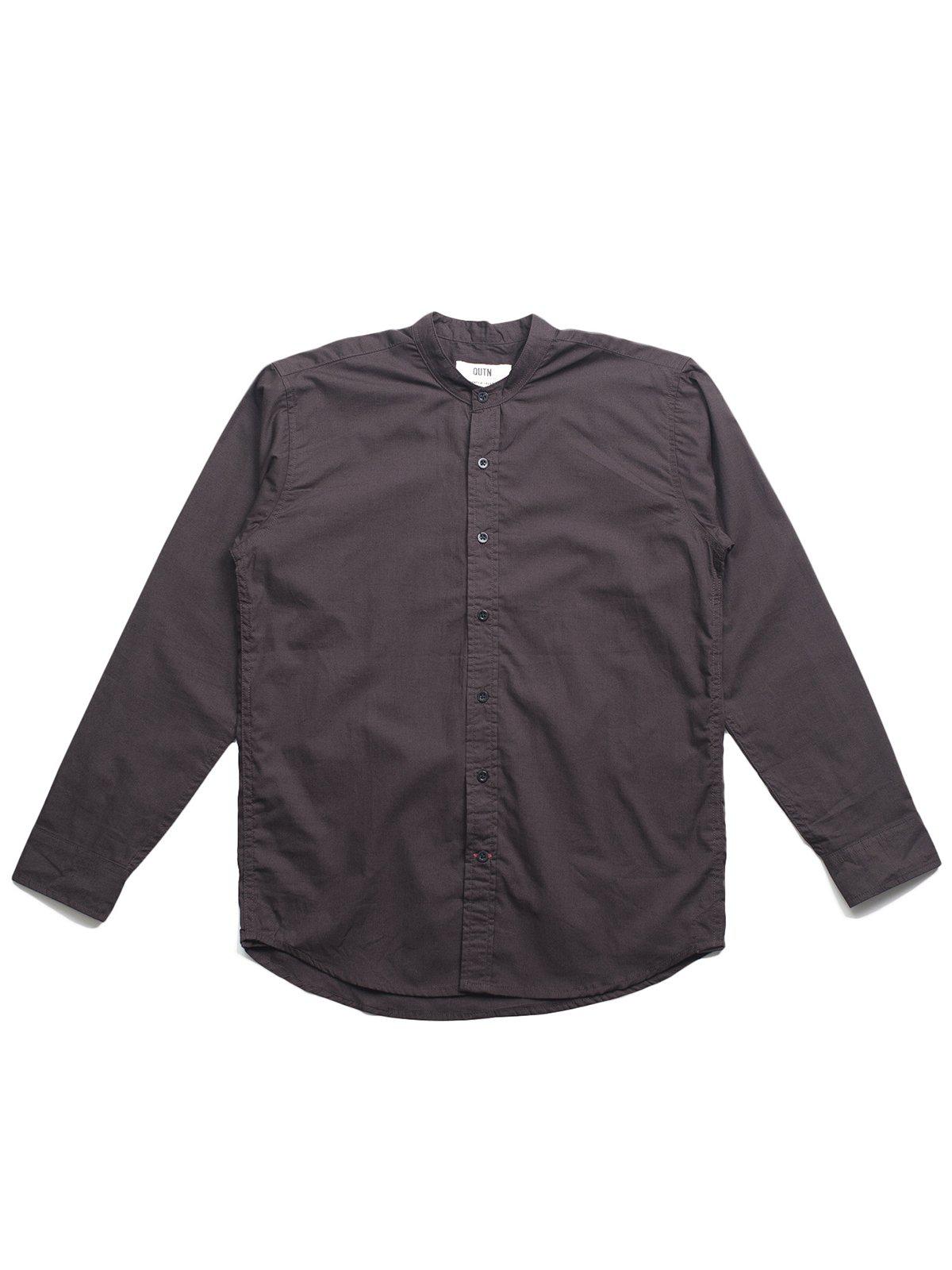 Qutn Band Collar LS Brown Poplin - MORE by Morello Indonesia