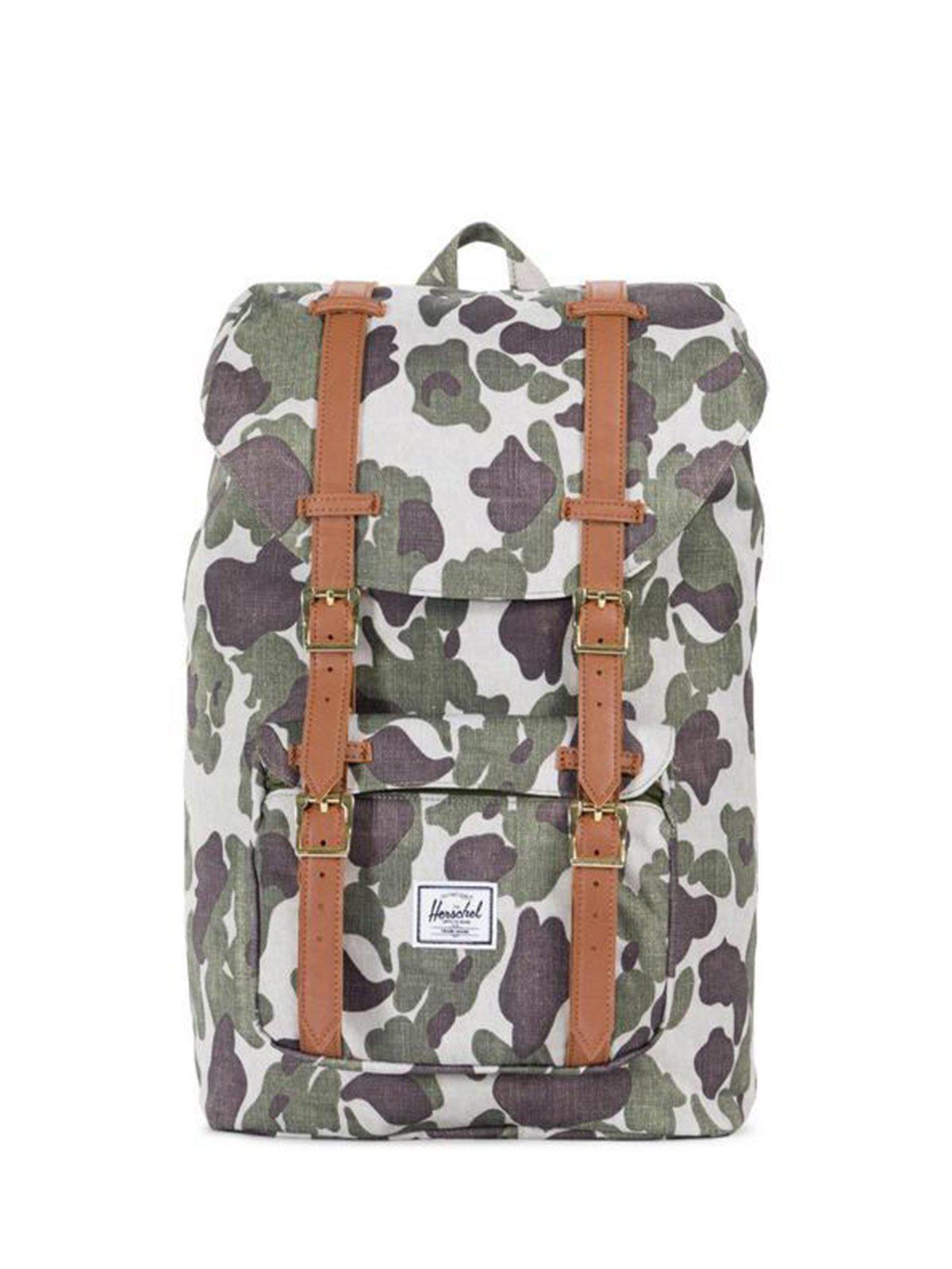 cool features of herschel mid volume little america backpack Herschel Little America Mid Backpack Frog Camo Tan Synthetic Leather 17L