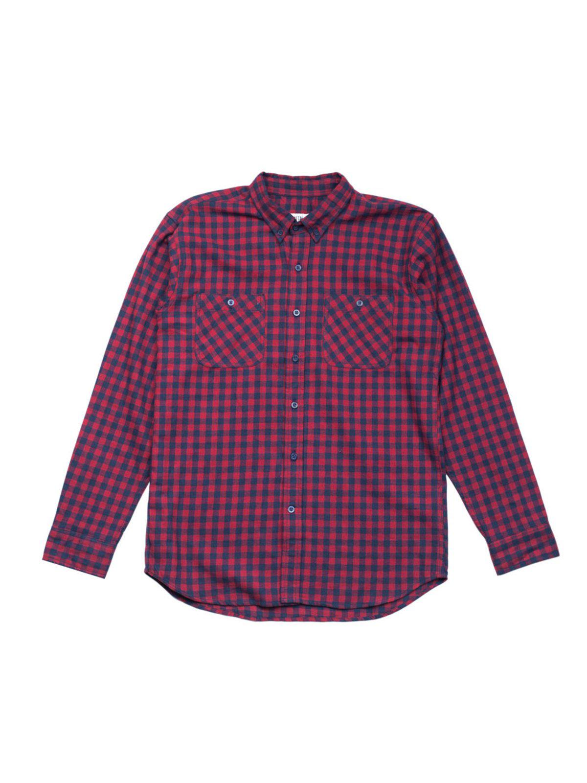 Qutn Button Down Double Pocket LS Red Blue Minicheck Flannel - MORE by Morello Indonesia