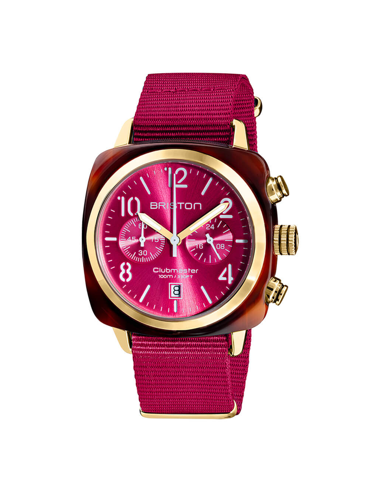 Briston Clubmaster Classic Acetate Chronograph Berry Sunray Dial Yellow Gold 42mm - MORE by Morello Indonesia