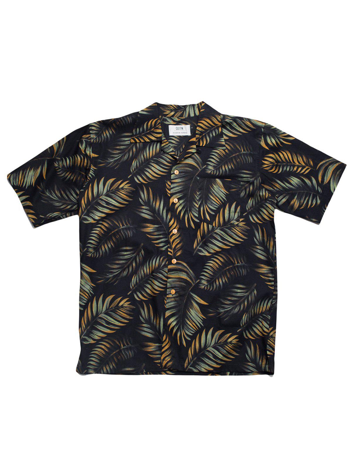 Qutn Hawaiian Shirt SS Black Tropical Leaves - MORE by Morello Indonesia