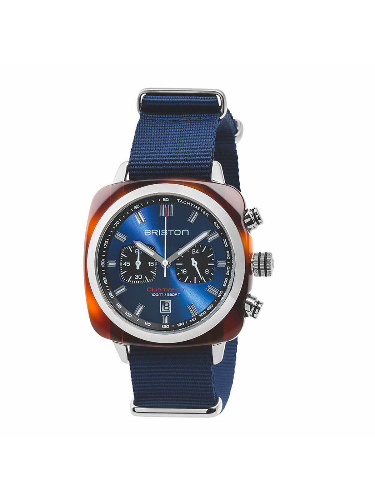 Briston Clubmaster Sport Acetate Chronograph Tortoise Shell Blue Sunray Dial 42mm - MORE by Morello Indonesia