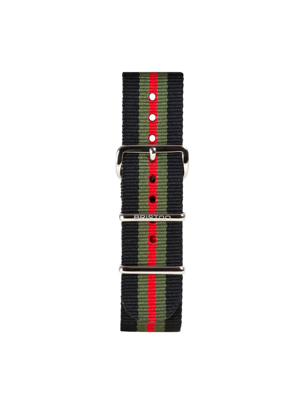 Briston Nato Strap Black Green Red Stripes Polished Steel 20mm - MORE by Morello Indonesia