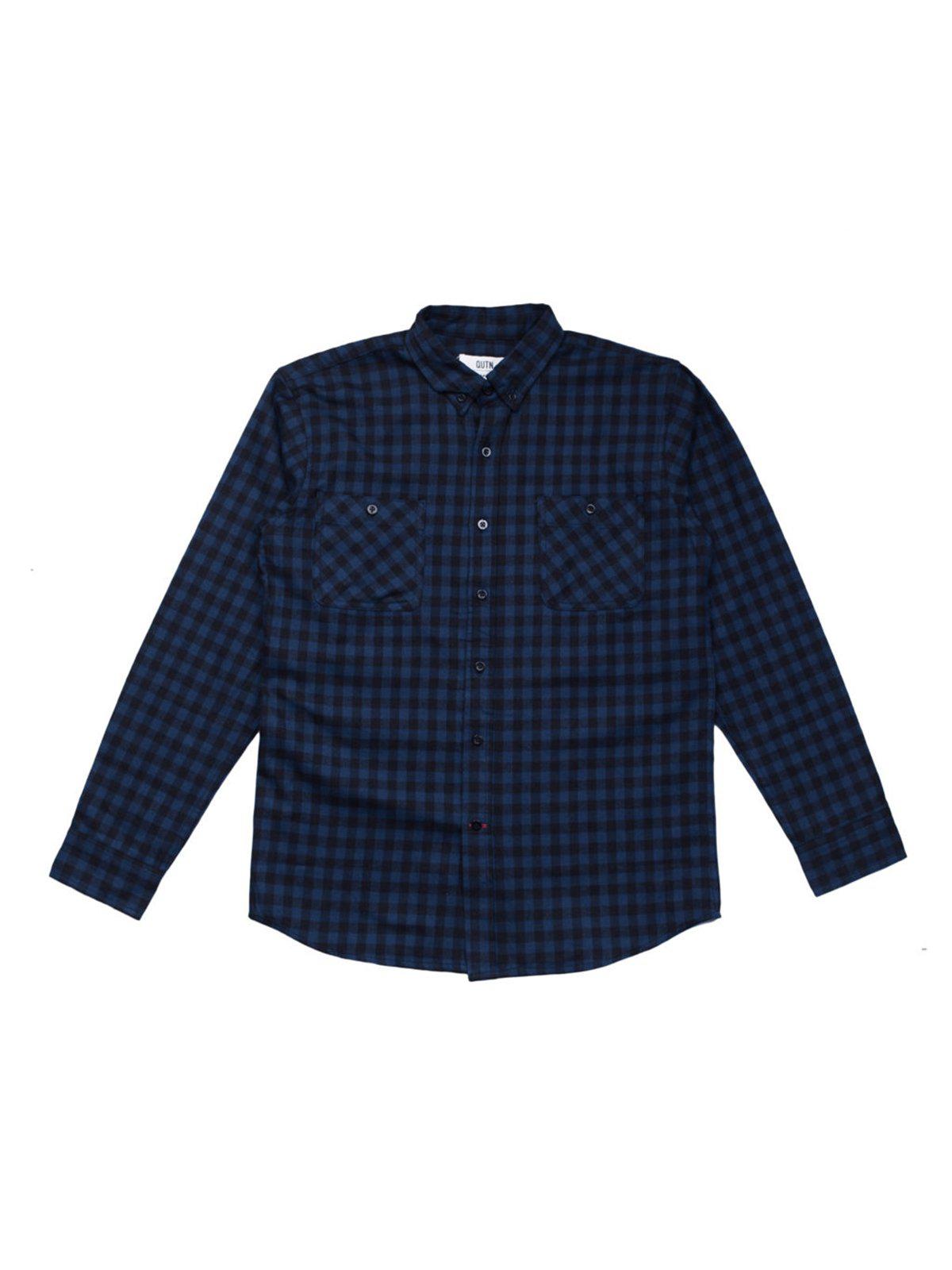 Qutn Button Down Double Pocket LS Blue Black Minicheck Flannel - MORE by Morello Indonesia