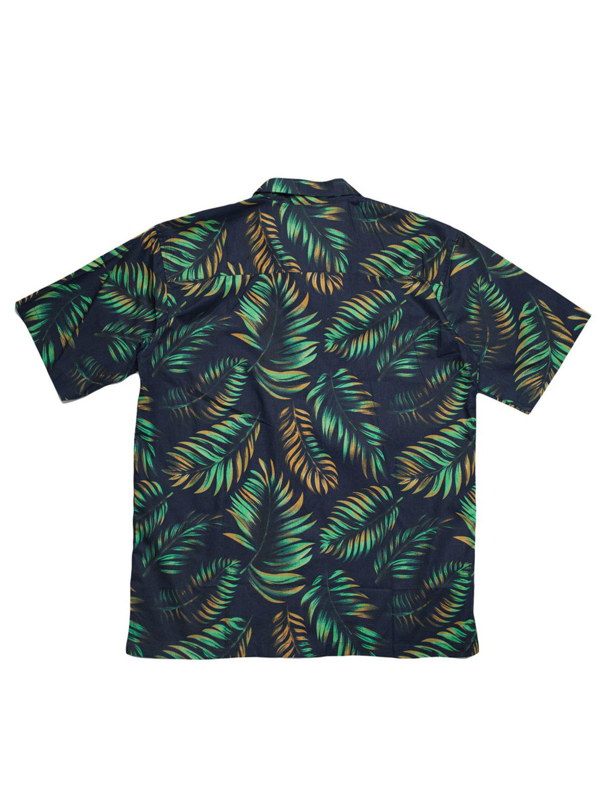 Qutn Hawaiian Shirt SS Navy Tropical Leaves - MORE by Morello Indonesia
