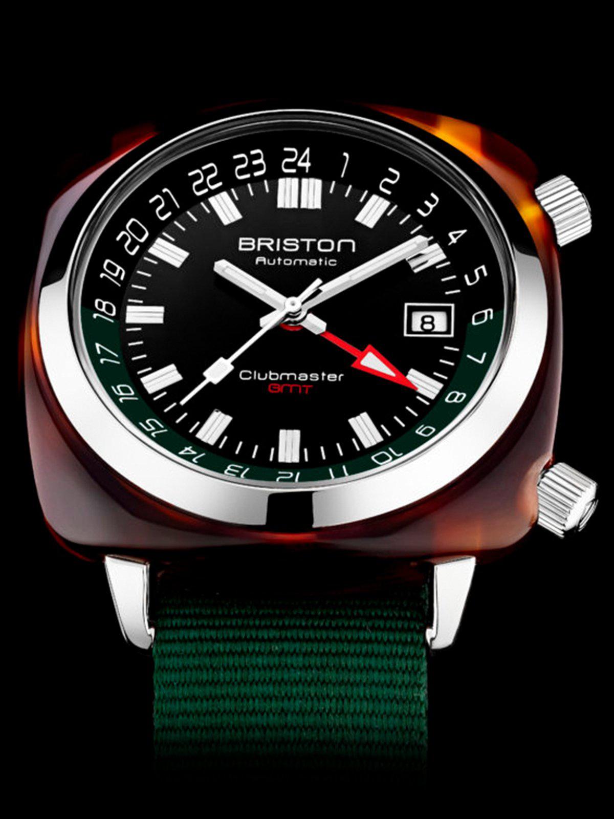 Briston Clubmaster GMT Traveler HMS Automatic Acetate Black Dial British Green Nato Strap 42mm - MORE by Morello Indonesia