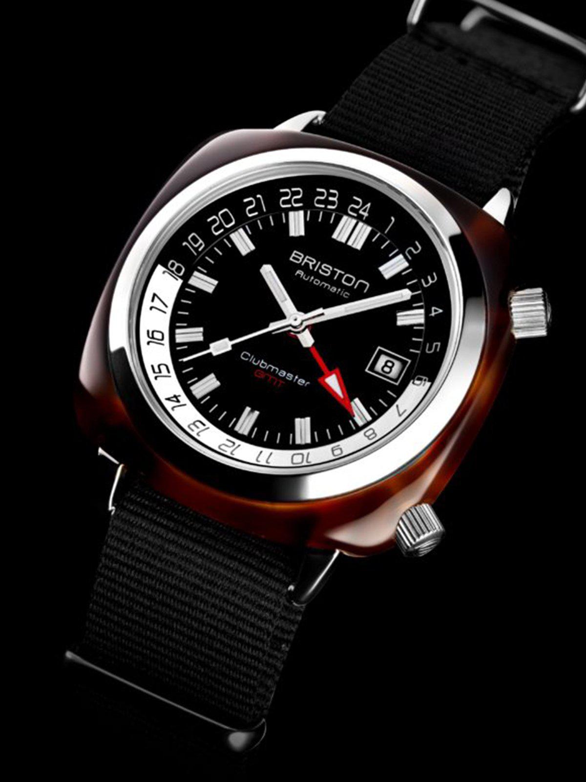 Briston Clubmaster GMT Traveler HMS Automatic Acetate Black Dial Black Nato Strap 42mm - MORE by Morello Indonesia