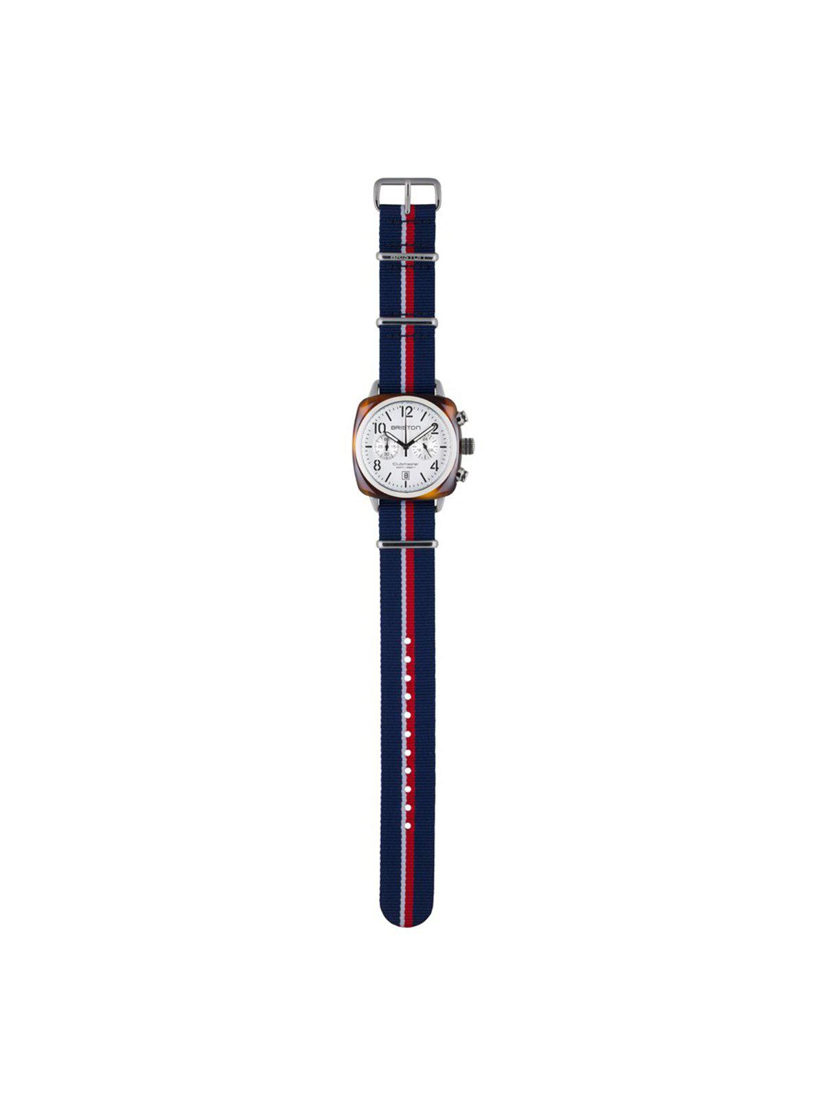 Briston Nato Strap Navy Blue White Red Stripes Polished Steel 20mm - MORE by Morello Indonesia