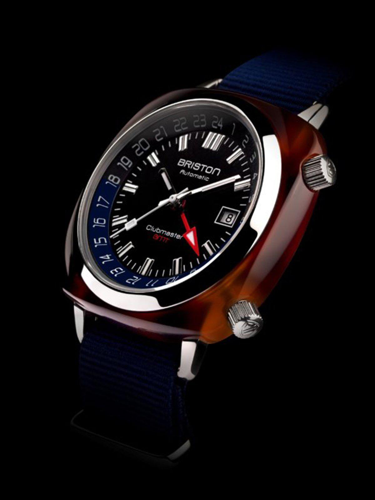 Briston Clubmaster GMT Traveler HMS Automatic Acetate Black Dial Navy Blue Nato Strap 42mm - MORE by Morello Indonesia