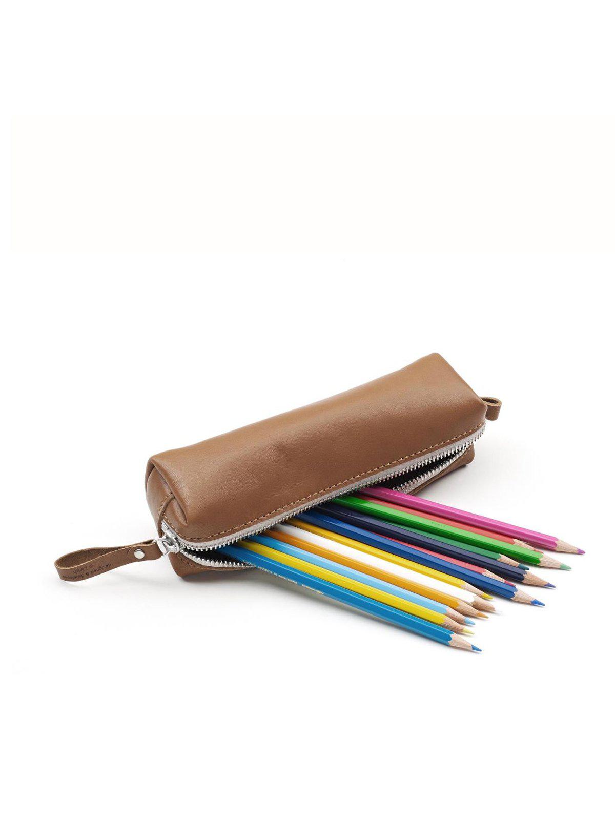 Qwstion Pencil Case Brown Leather Canvas - MORE by Morello Indonesia