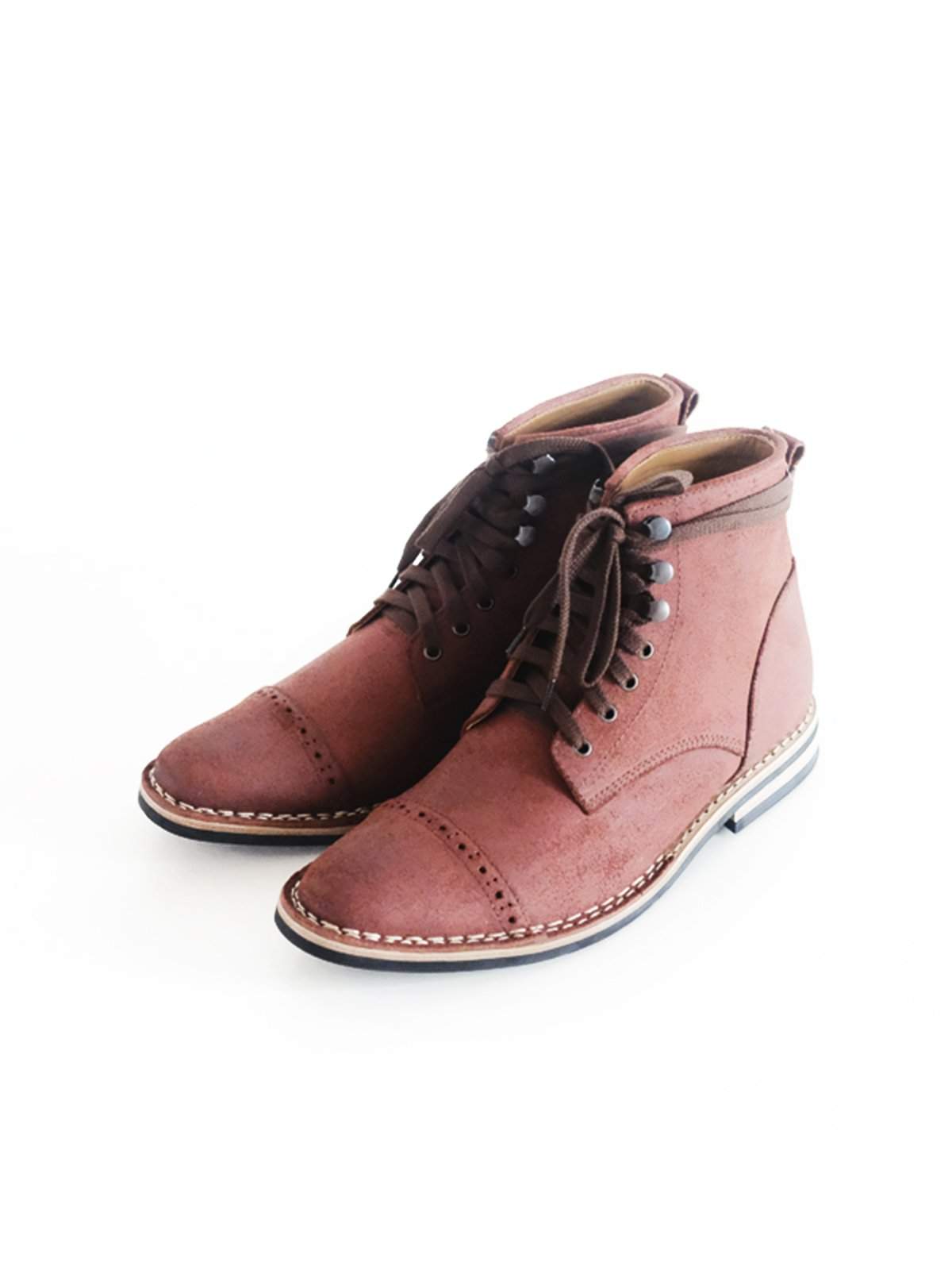 Chevalier Captoe Boots Roughout Secret Brown Two Row Stitched - MORE by Morello Indonesia