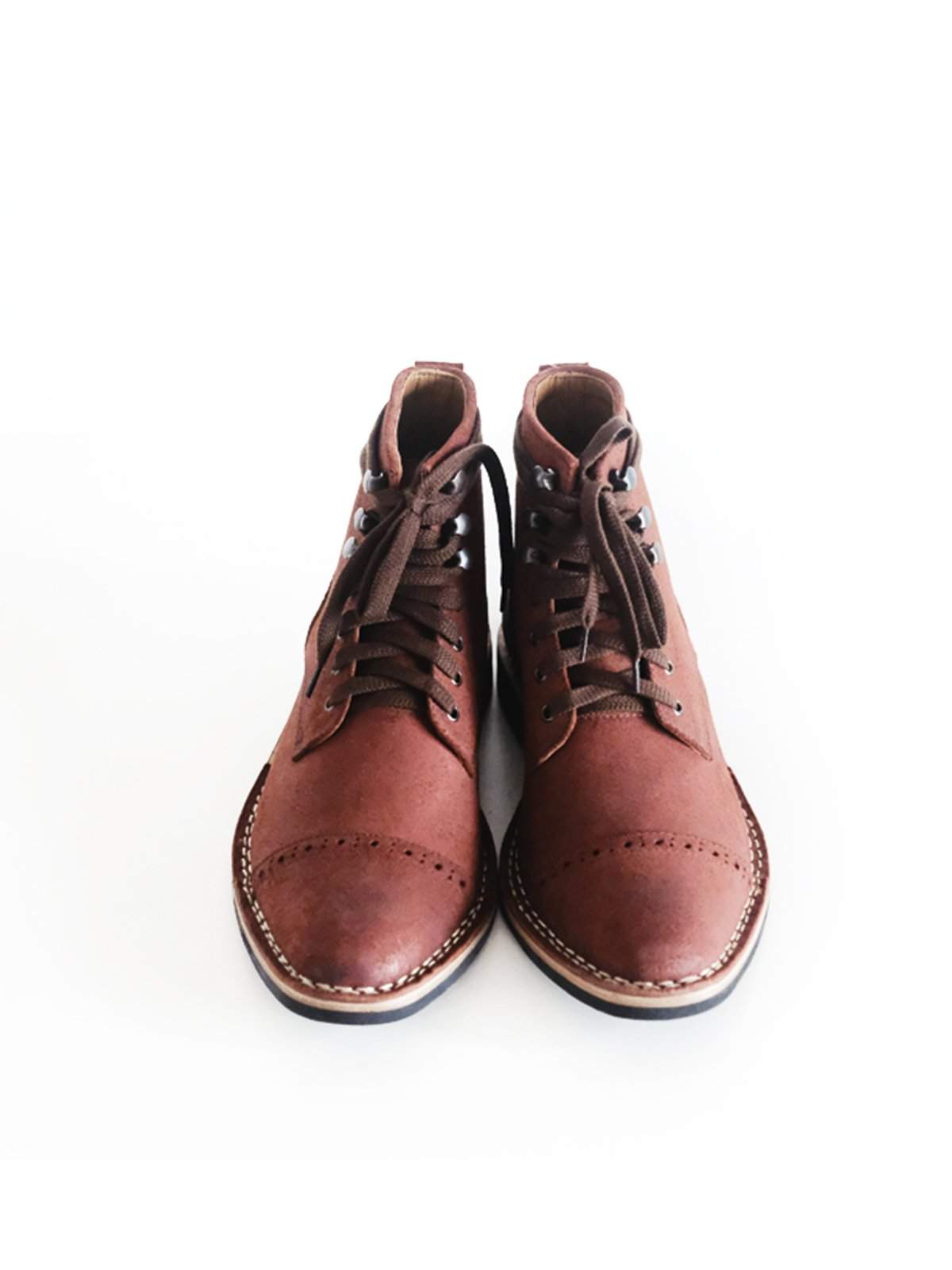 Chevalier Captoe Boots Roughout Secret Brown Two Row Stitched - MORE by Morello Indonesia