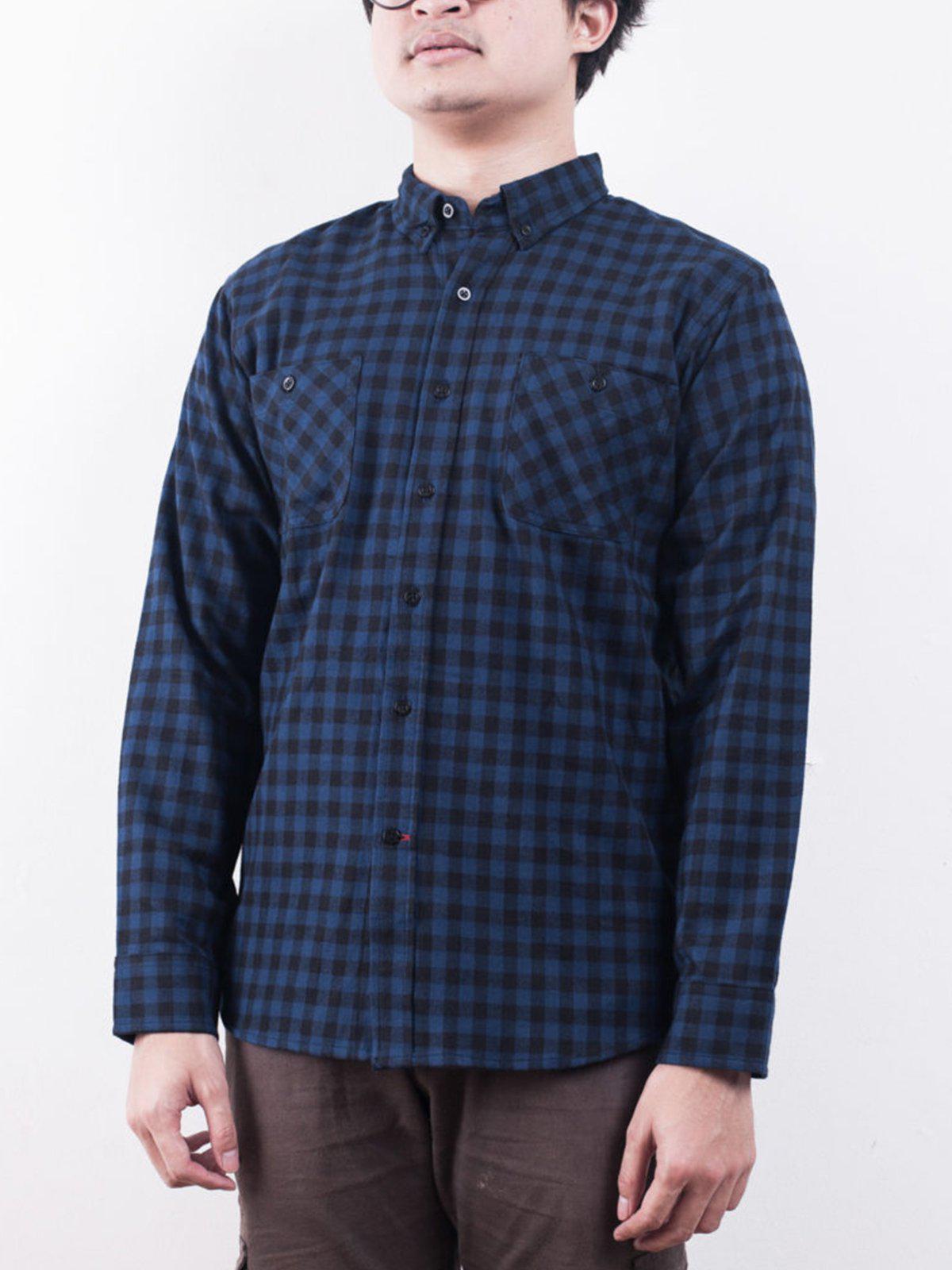 Qutn Button Down Double Pocket LS Blue Black Minicheck Flannel - MORE by Morello Indonesia