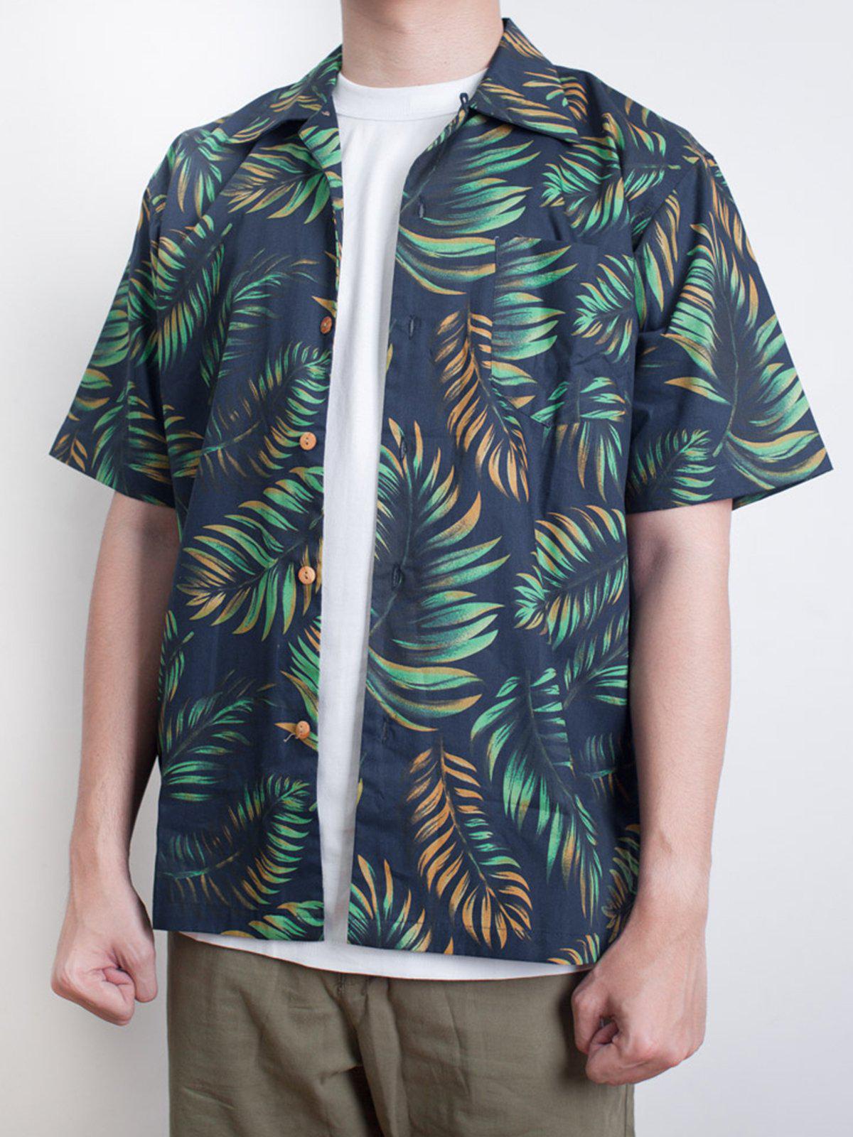 Qutn Hawaiian Shirt SS Navy Tropical Leaves - MORE by Morello Indonesia