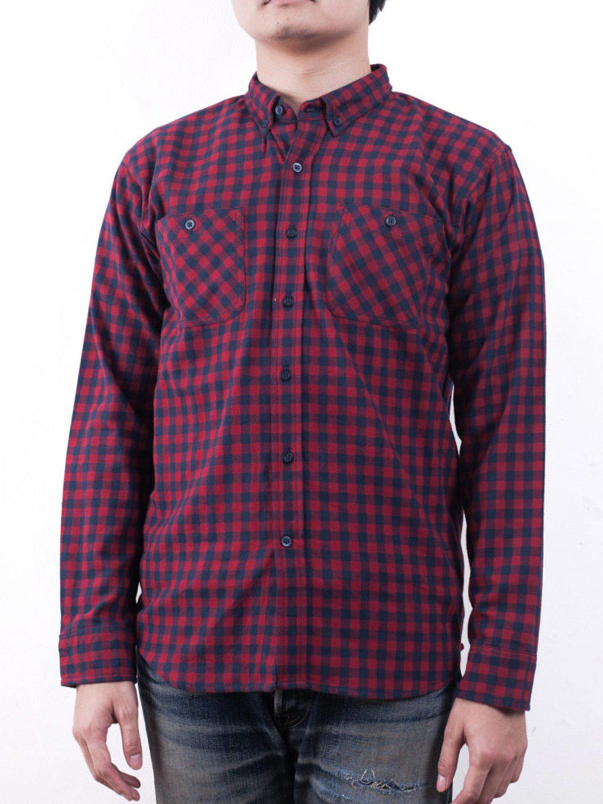 Qutn Button Down Double Pocket LS Red Blue Minicheck Flannel - MORE by Morello Indonesia