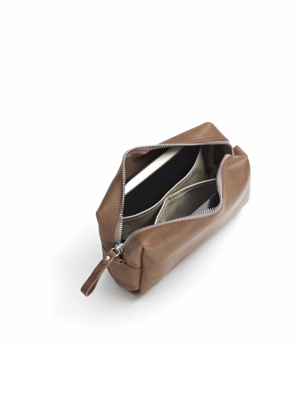 Qwstion Amenity Pouch Brown Leather Canvas - MORE by Morello Indonesia