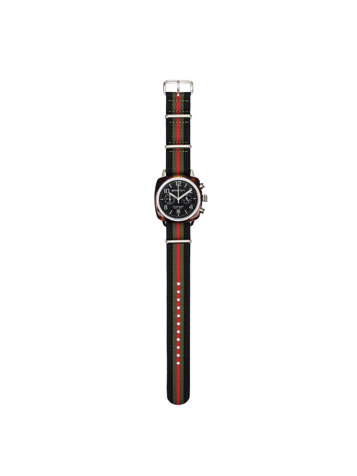 Briston Nato Strap Black Green Red Stripes Polished Steel 20mm - MORE by Morello Indonesia