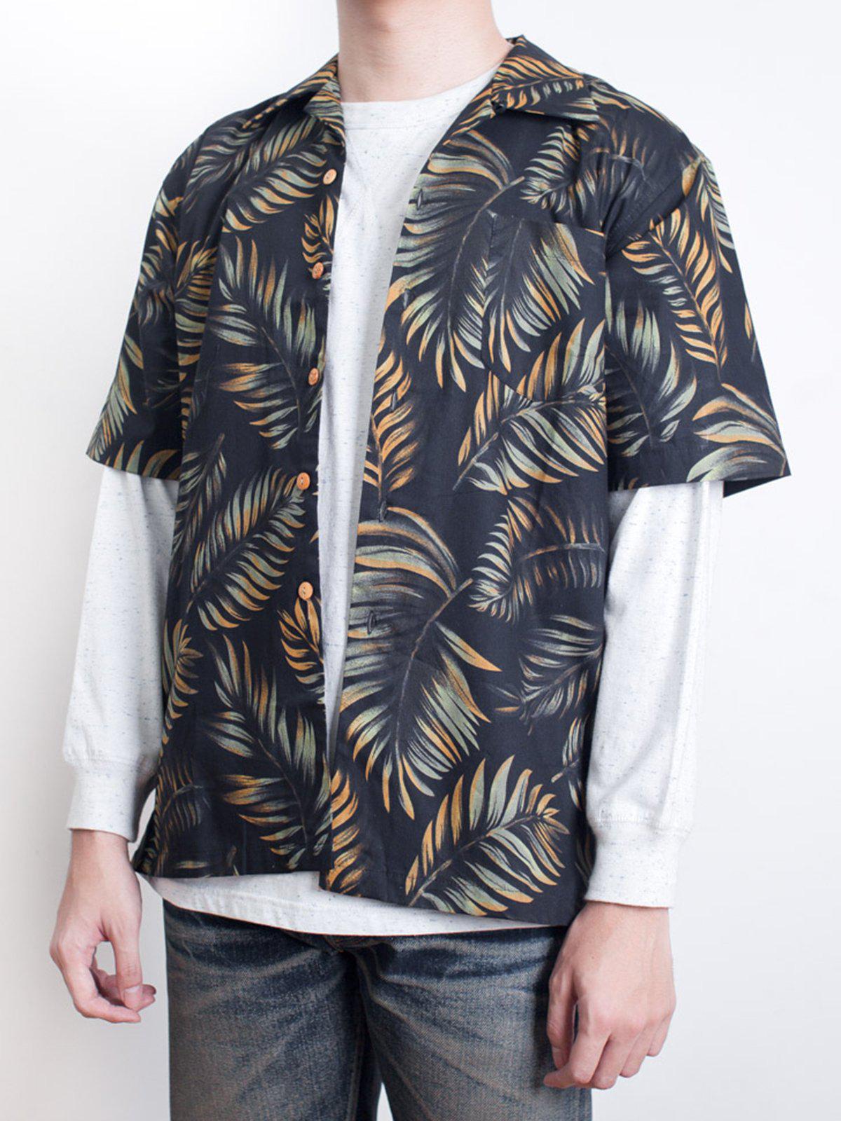 Qutn Hawaiian Shirt SS Black Tropical Leaves - MORE by Morello Indonesia