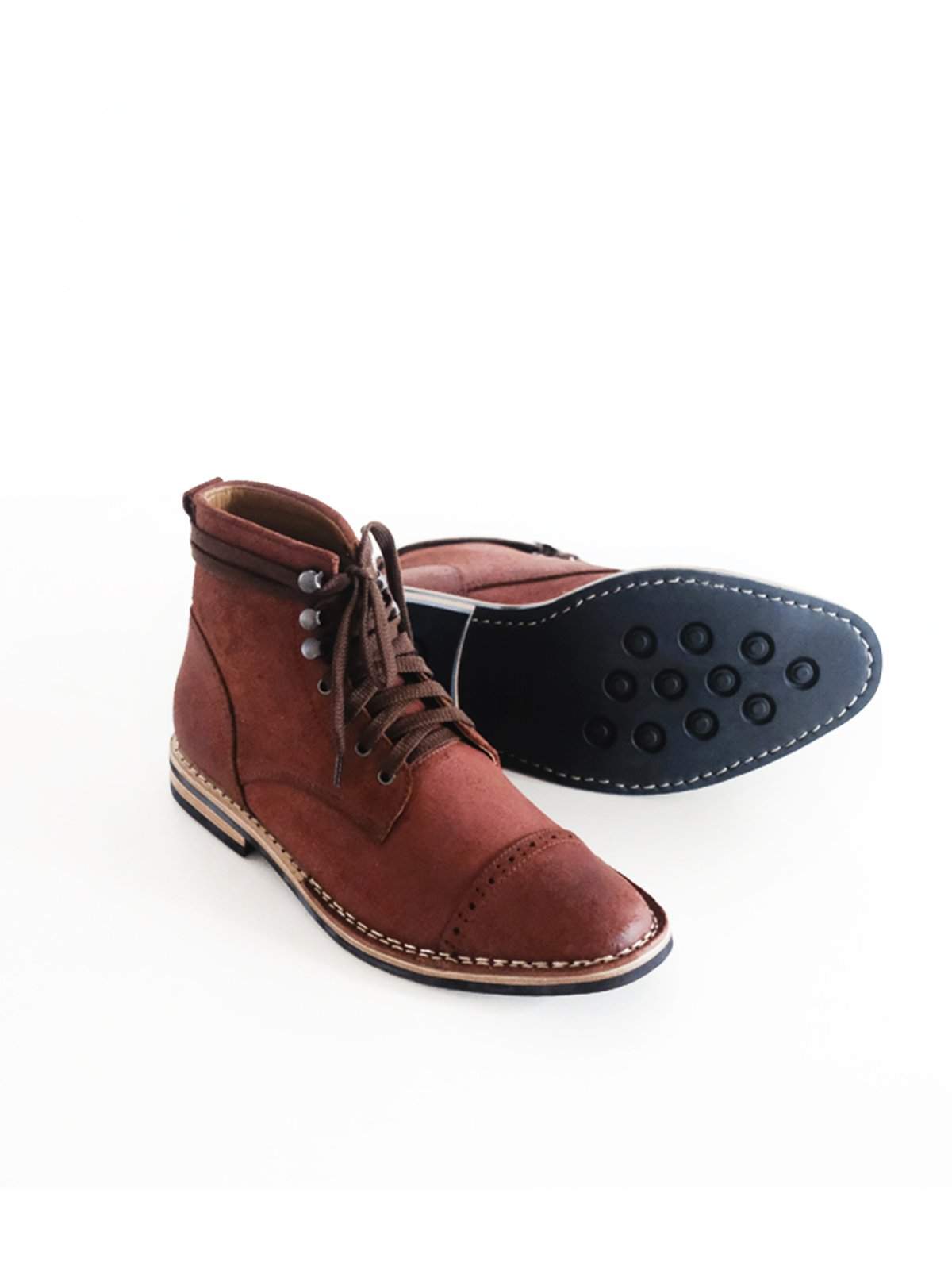 Chevalier Captoe Boots Roughout Secret Brown Two Row Stitched - MORE by Morello Indonesia