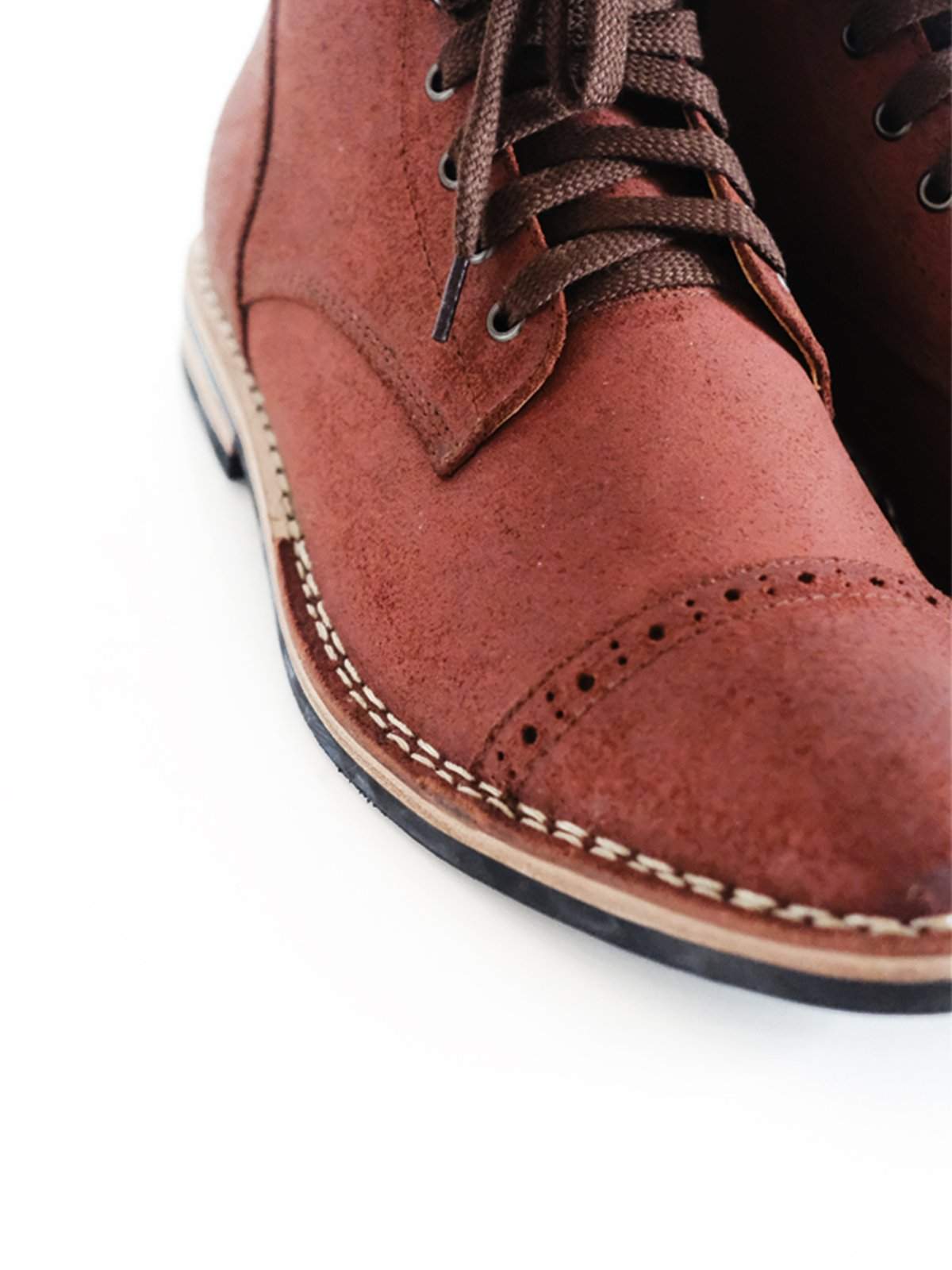 Chevalier Captoe Boots Roughout Secret Brown Two Row Stitched - MORE by Morello Indonesia
