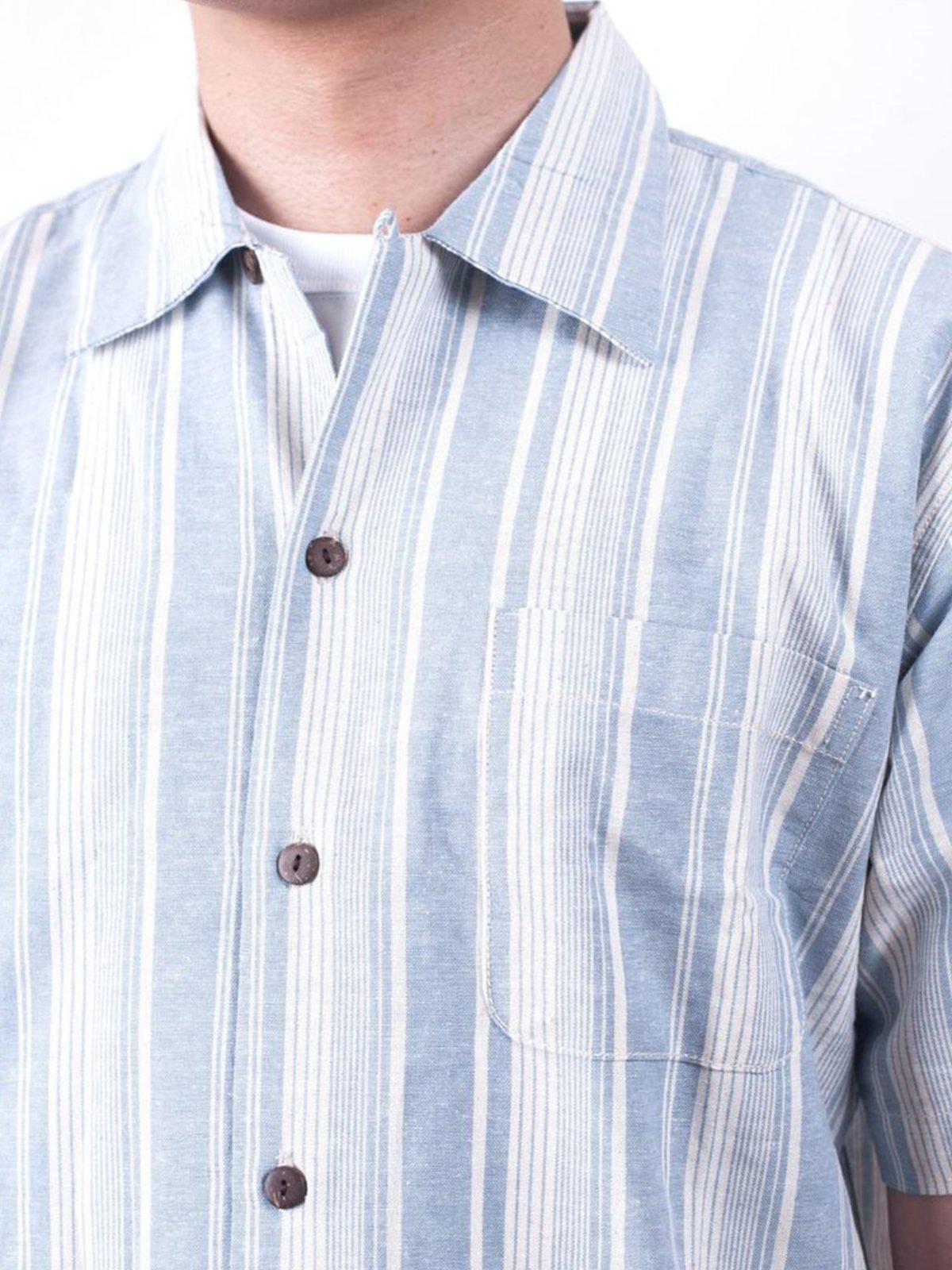 Qutn Button Down Weekend Shirt Sky Blue Stripes - MORE by Morello Indonesia