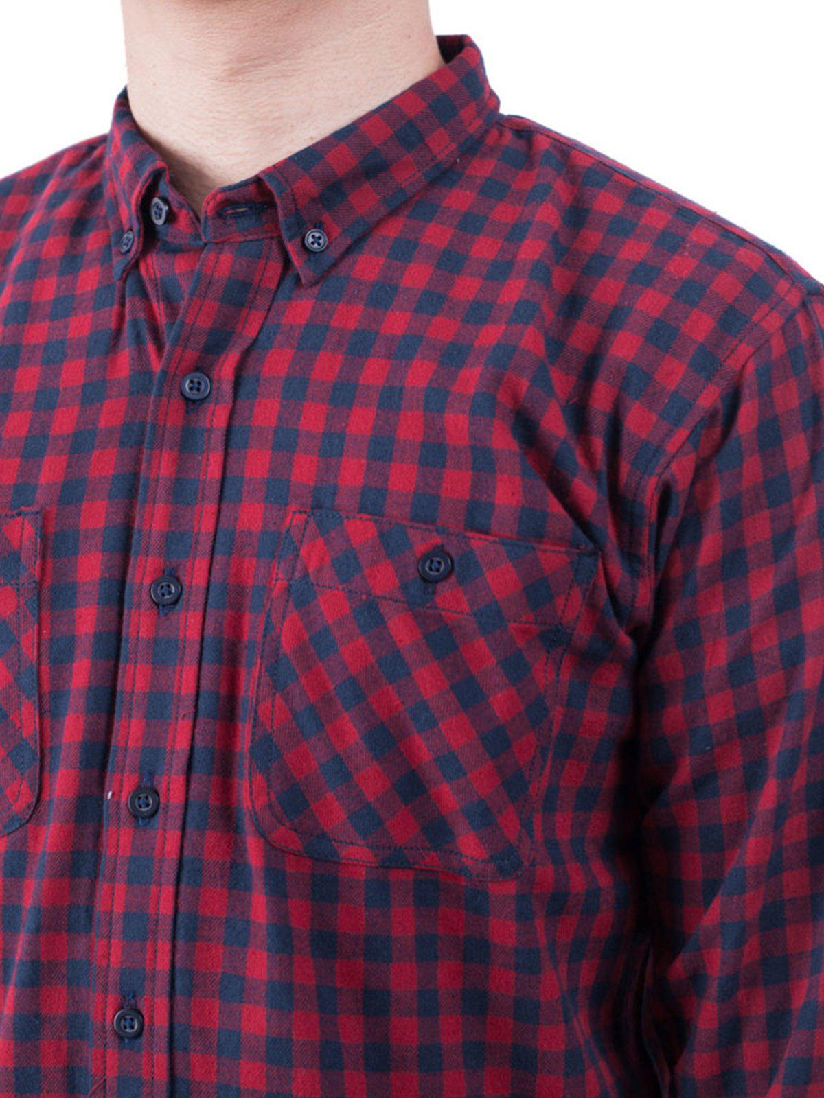 Qutn Button Down Double Pocket LS Red Blue Minicheck Flannel - MORE by Morello Indonesia